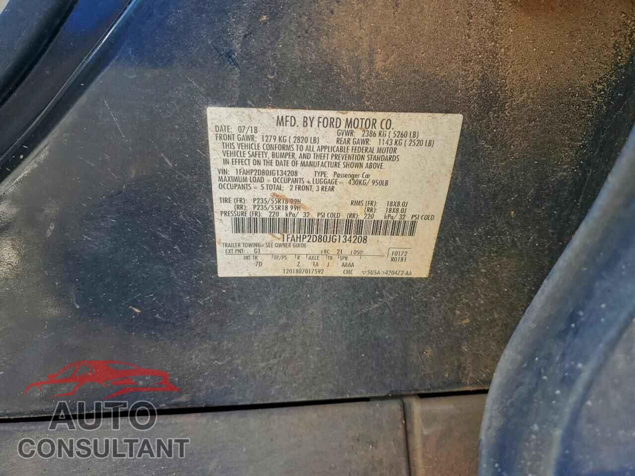 FORD TAURUS 2018 - 1FAHP2D80JG134208