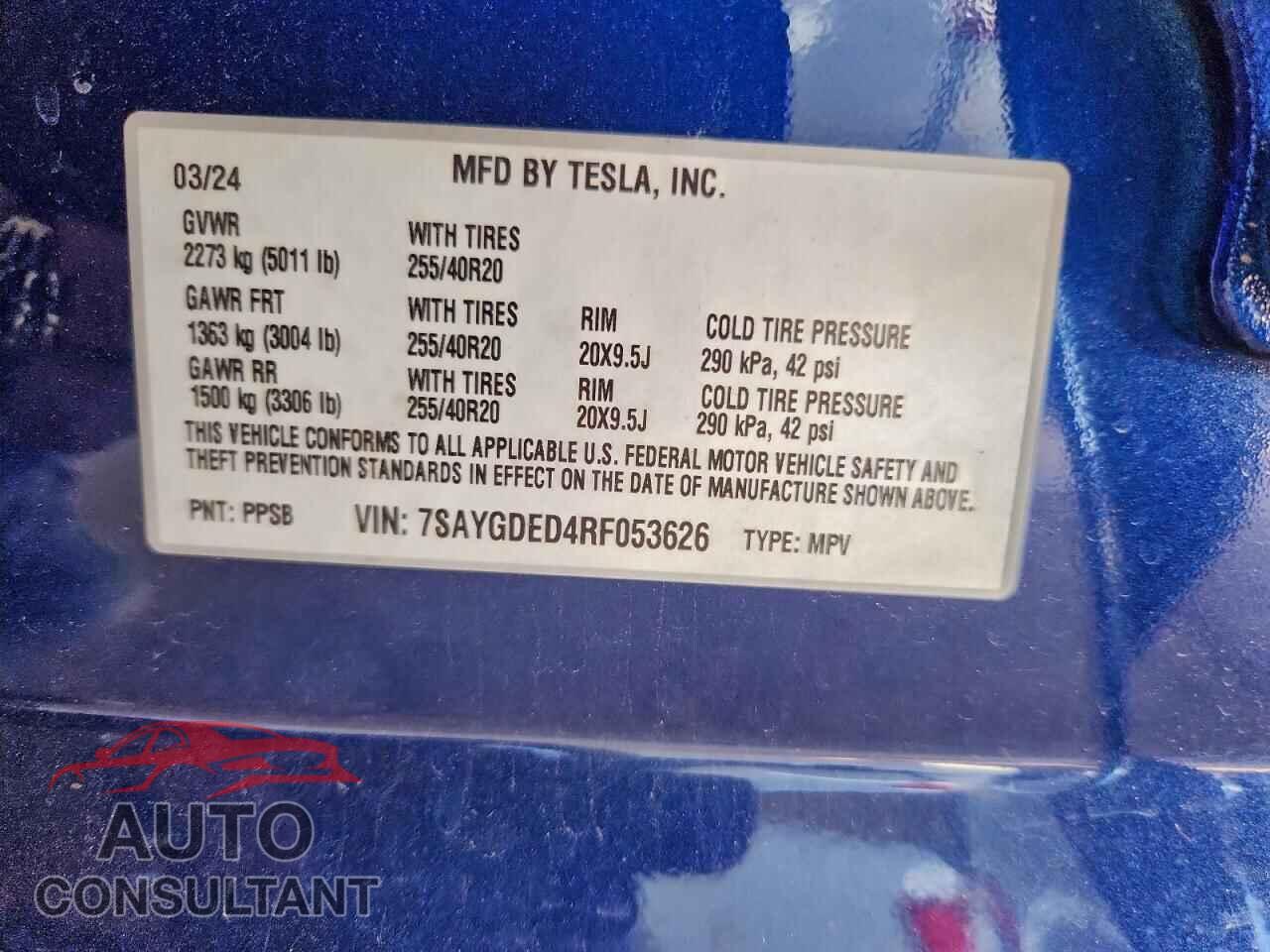 TESLA MODEL Y 2024 - 7SAYGDED4RF053626