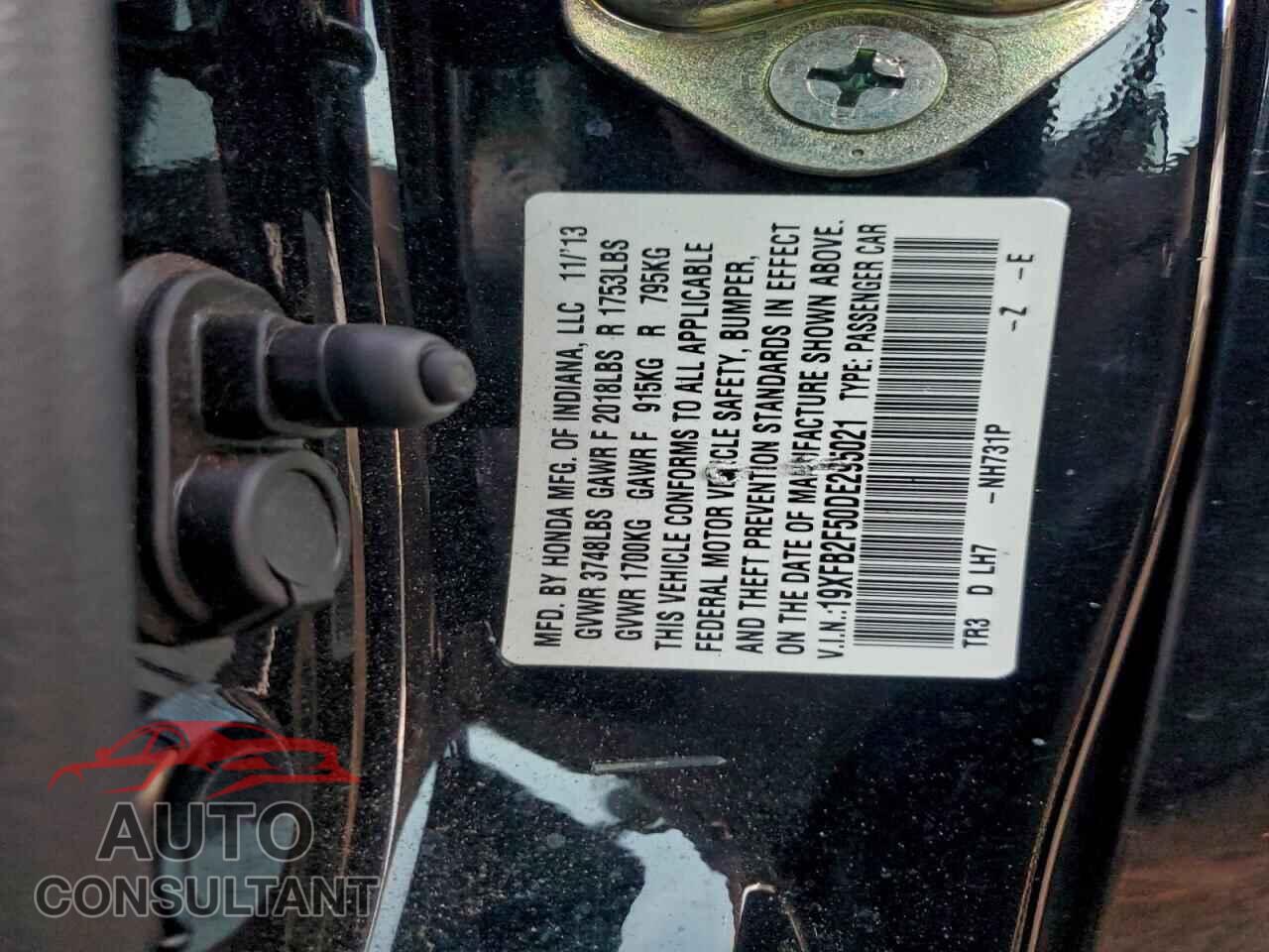 HONDA CIVIC 2013 - 19XFB2F50DE295021
