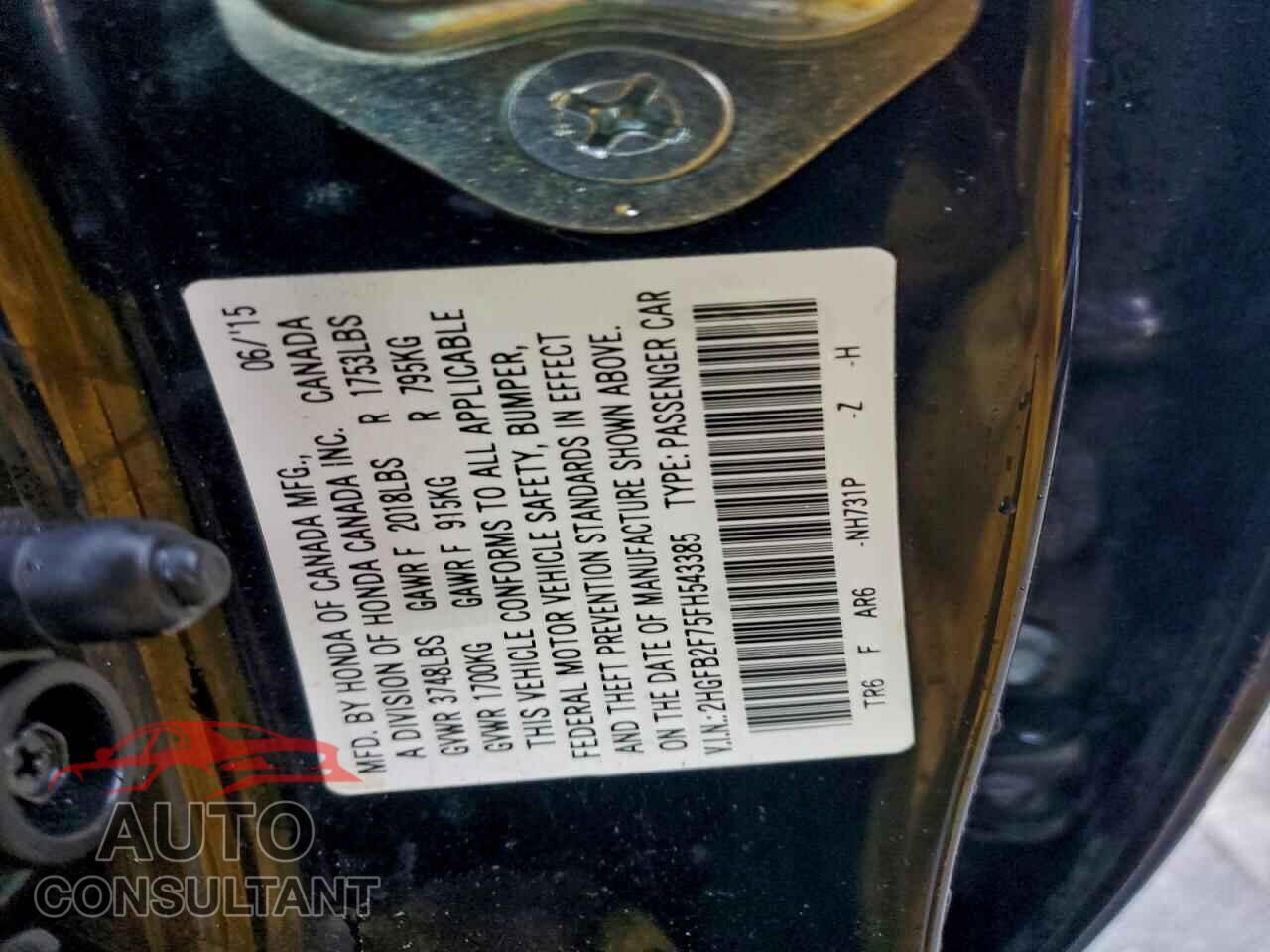 HONDA CIVIC 2015 - 2HGFB2F75FH543385