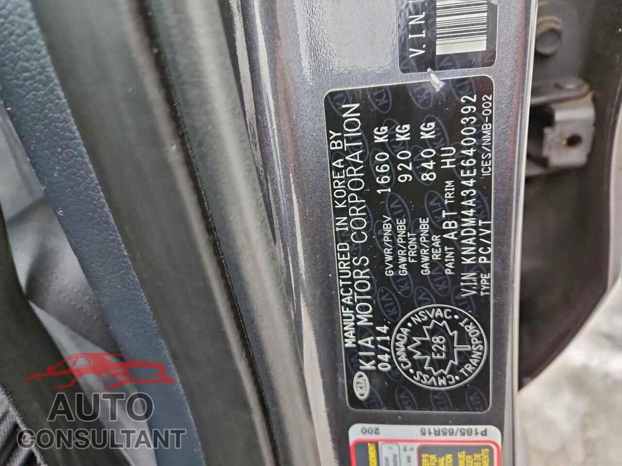 KIA RIO 2014 - KNADM4A34E6400392