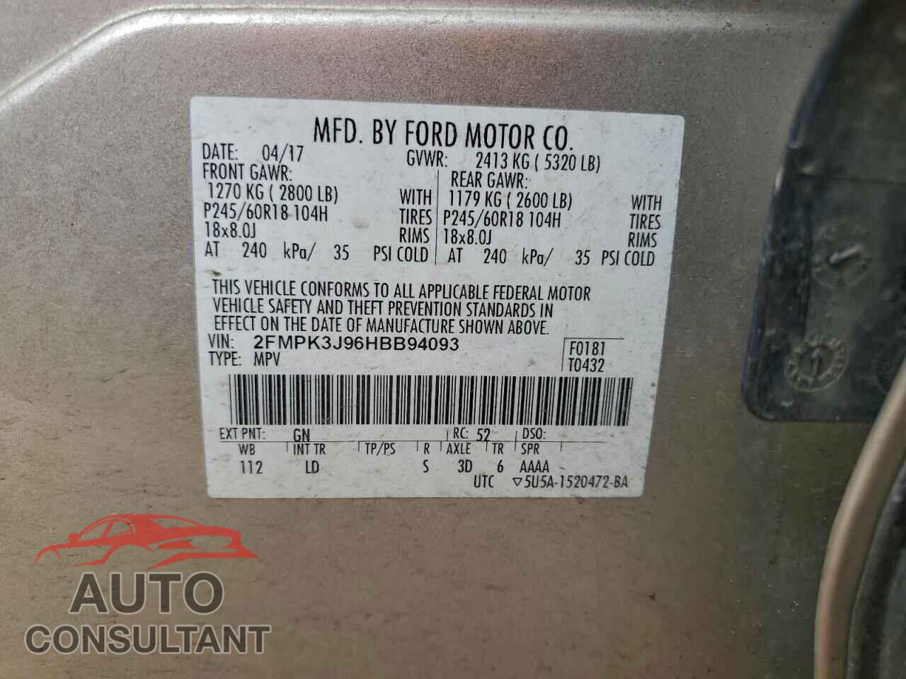FORD EDGE 2017 - 2FMPK3J96HBB94093