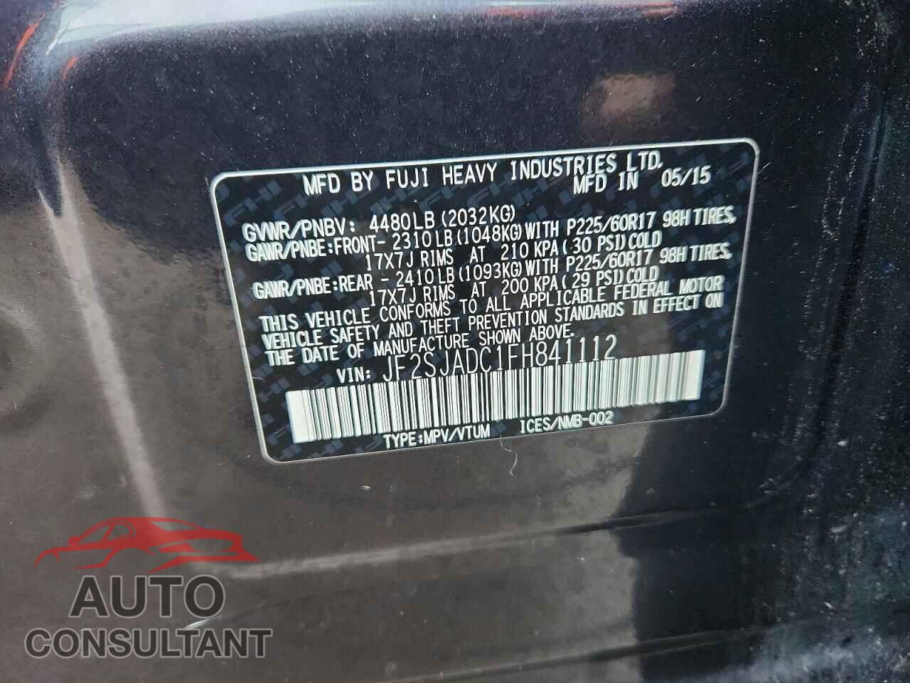 SUBARU FORESTER 2015 - JF2SJADC1FH841112
