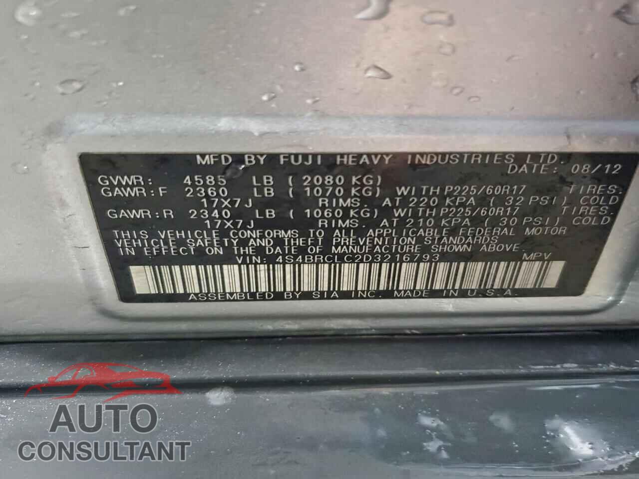 SUBARU OUTBACK 2013 - 4S4BRCLC2D3216793