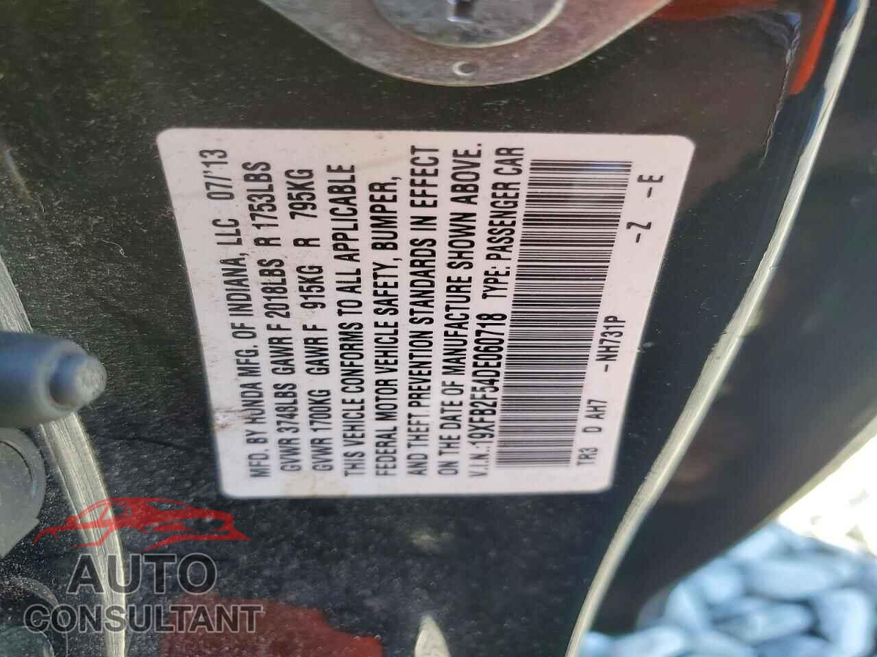 HONDA CIVIC 2013 - 19XFB2F54DE060718