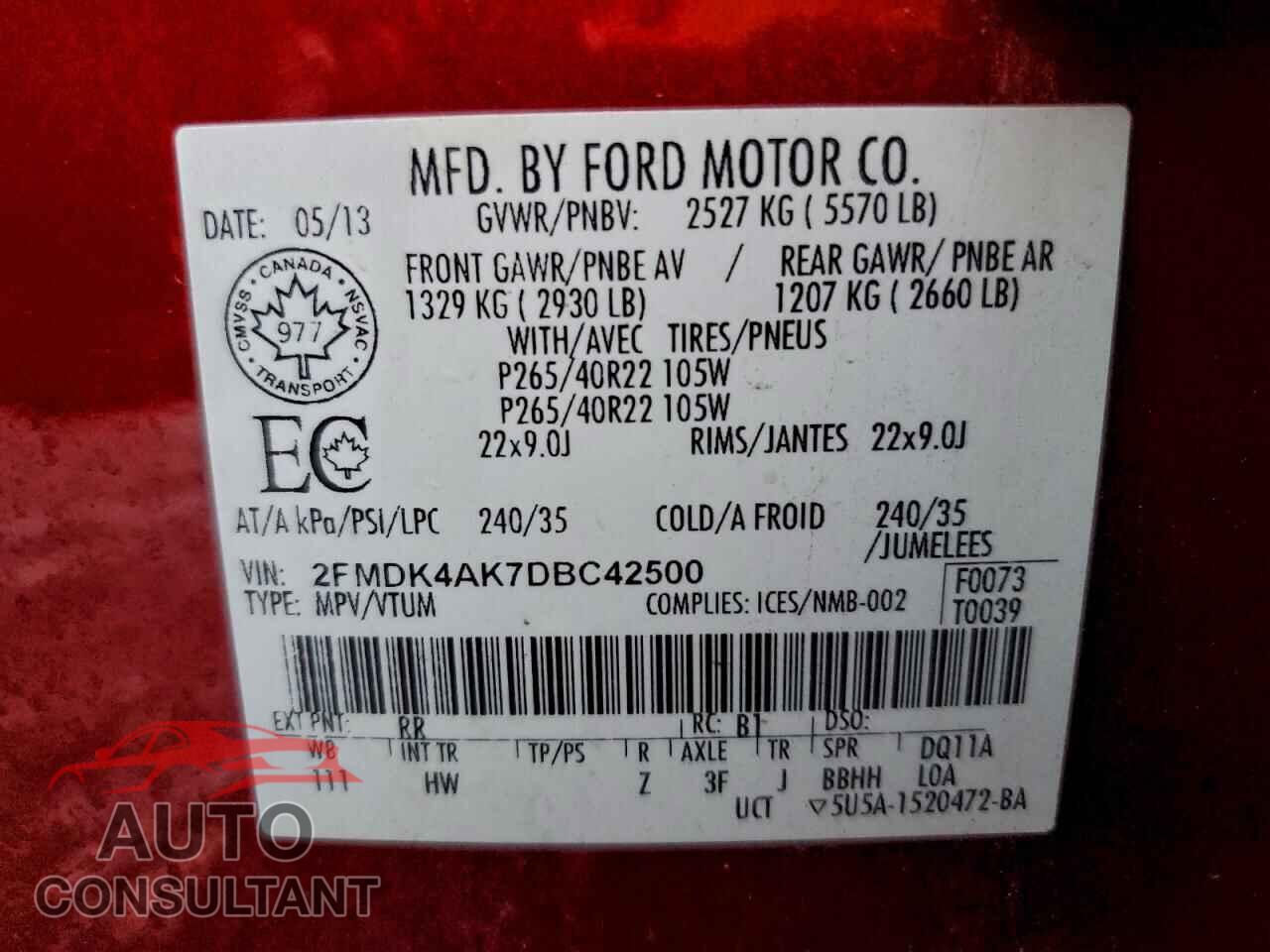 FORD EDGE 2013 - 2FMDK4AK7DBC42500