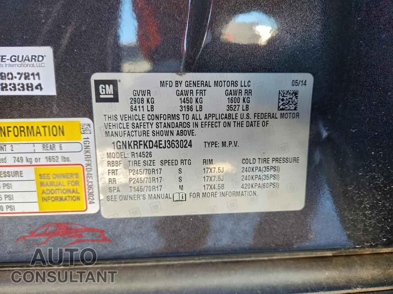 CHEVROLET TRAVERSE 2014 - 1GNKRFKD4EJ363024
