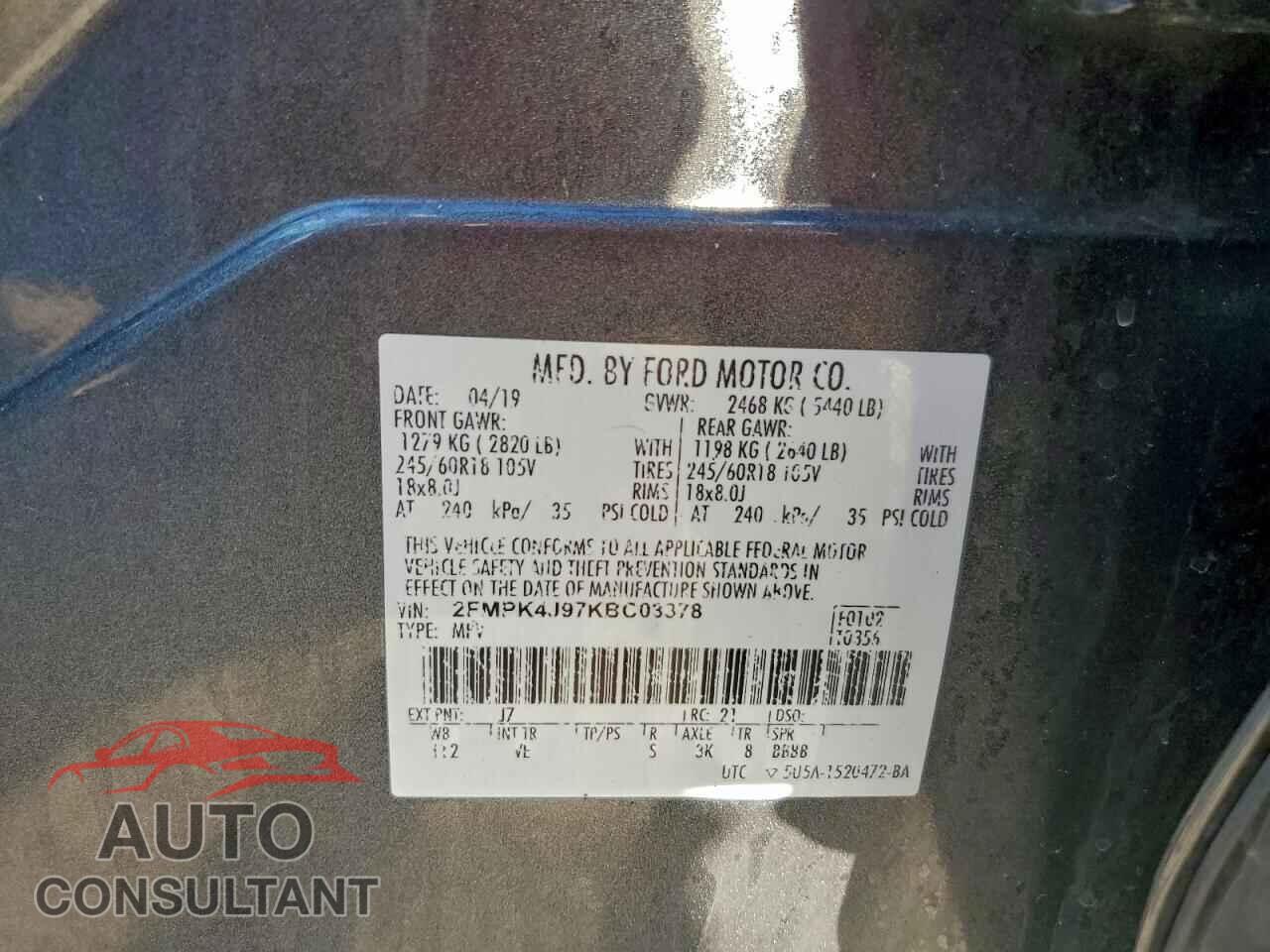 FORD EDGE 2019 - 2FMPK4J97KBC03378