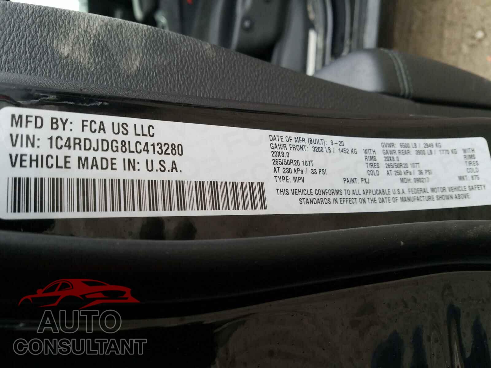 DODGE DURANGO 2020 - 1C4RDJDG8LC413280