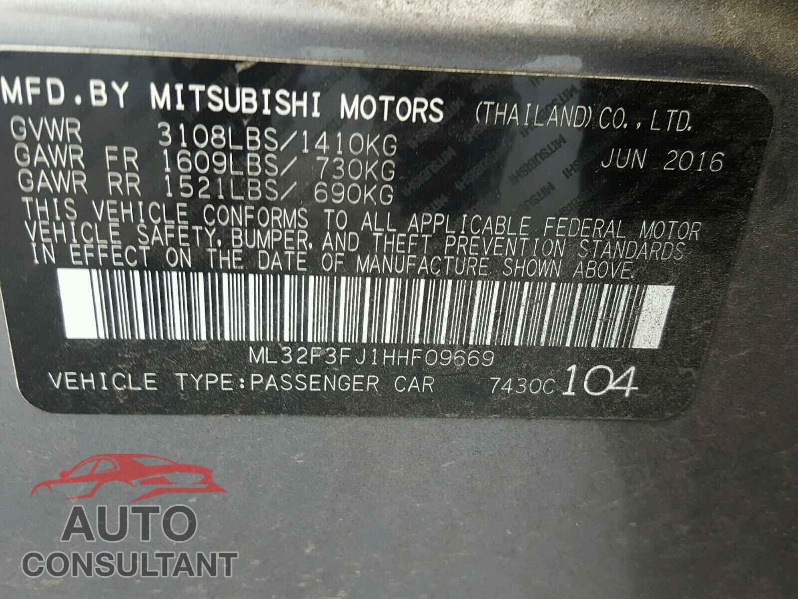 MITSUBISHI MIRAGE 2017 - ML32F3FJ1HHF09669