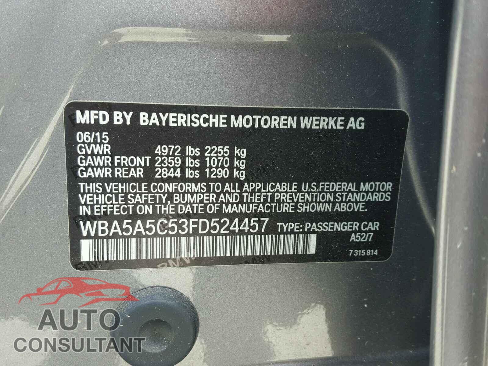 BMW 5 SERIES 2015 - WBA5A5C53FD524457
