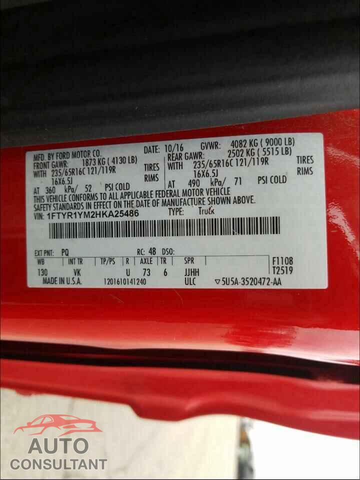 FORD TRANSIT CO 2017 - 1FTYR1YM2HKA25486
