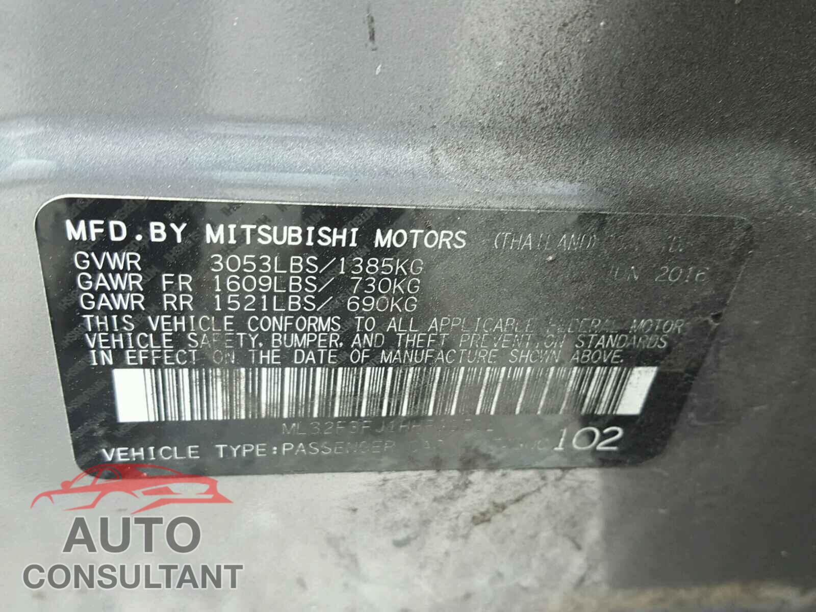 MITSUBISHI MIRAGE 2017 - ML32F3FJ1HHF09512