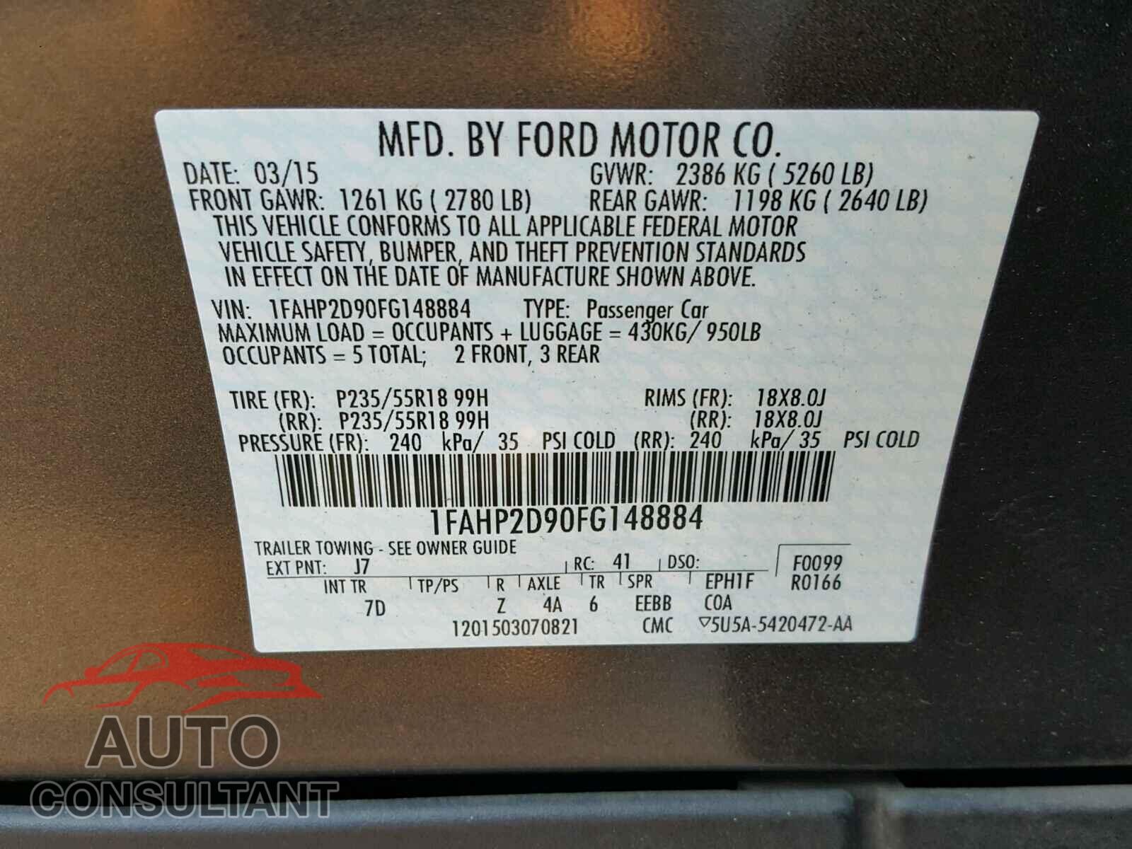 FORD TAURUS 2015 - 1FAHP2D90FG148884
