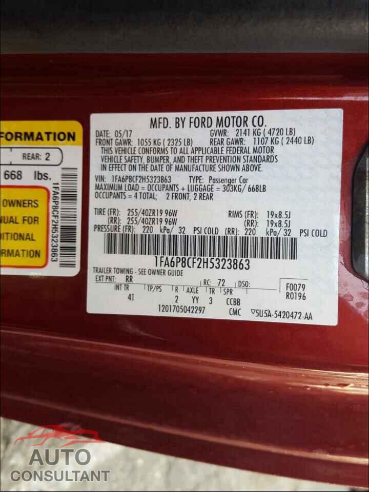 FORD MUSTANG 2017 - 1FA6P8CF2H5323863