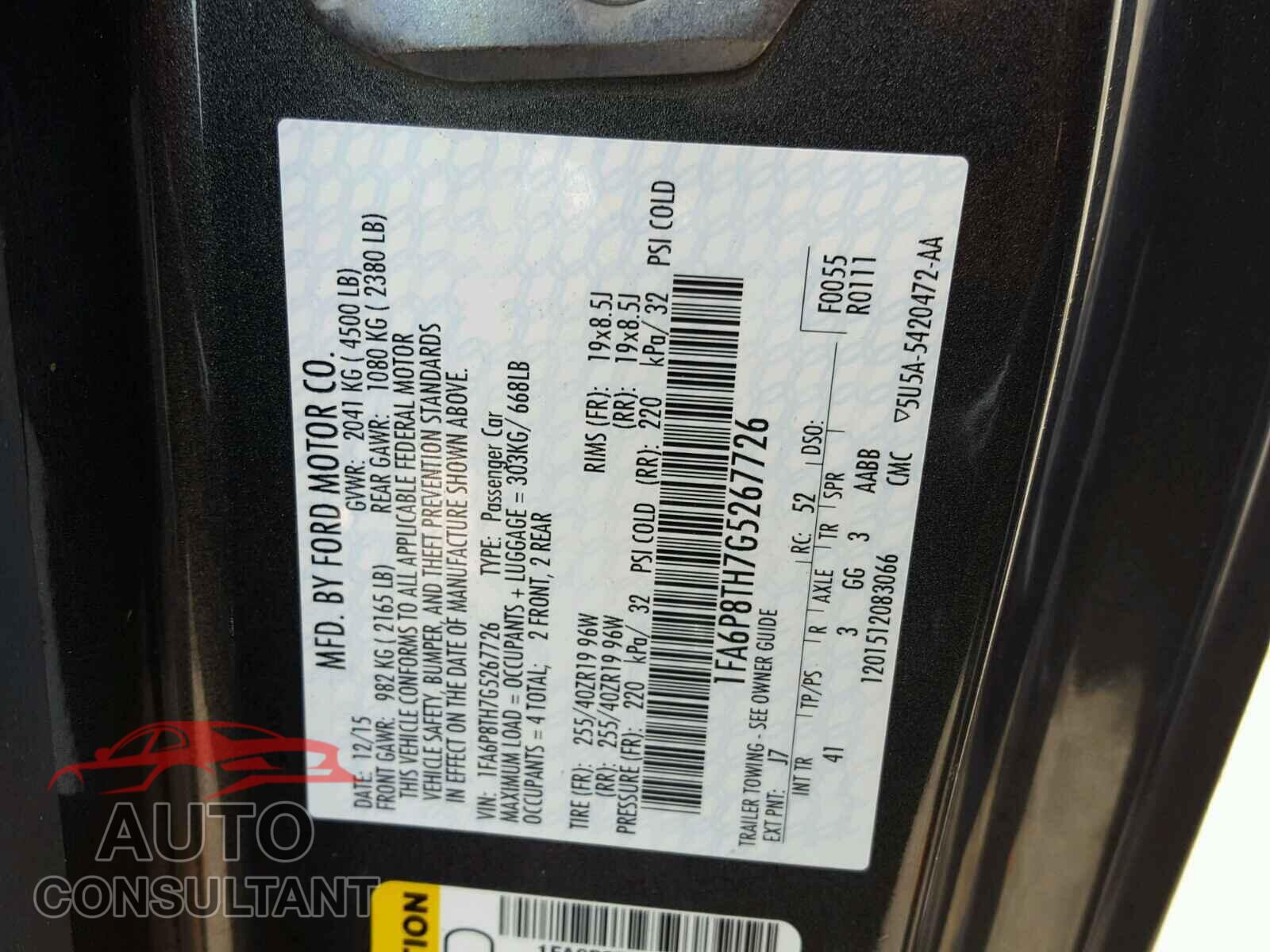 FORD MUSTANG 2016 - 1FA6P8TH7G5267726