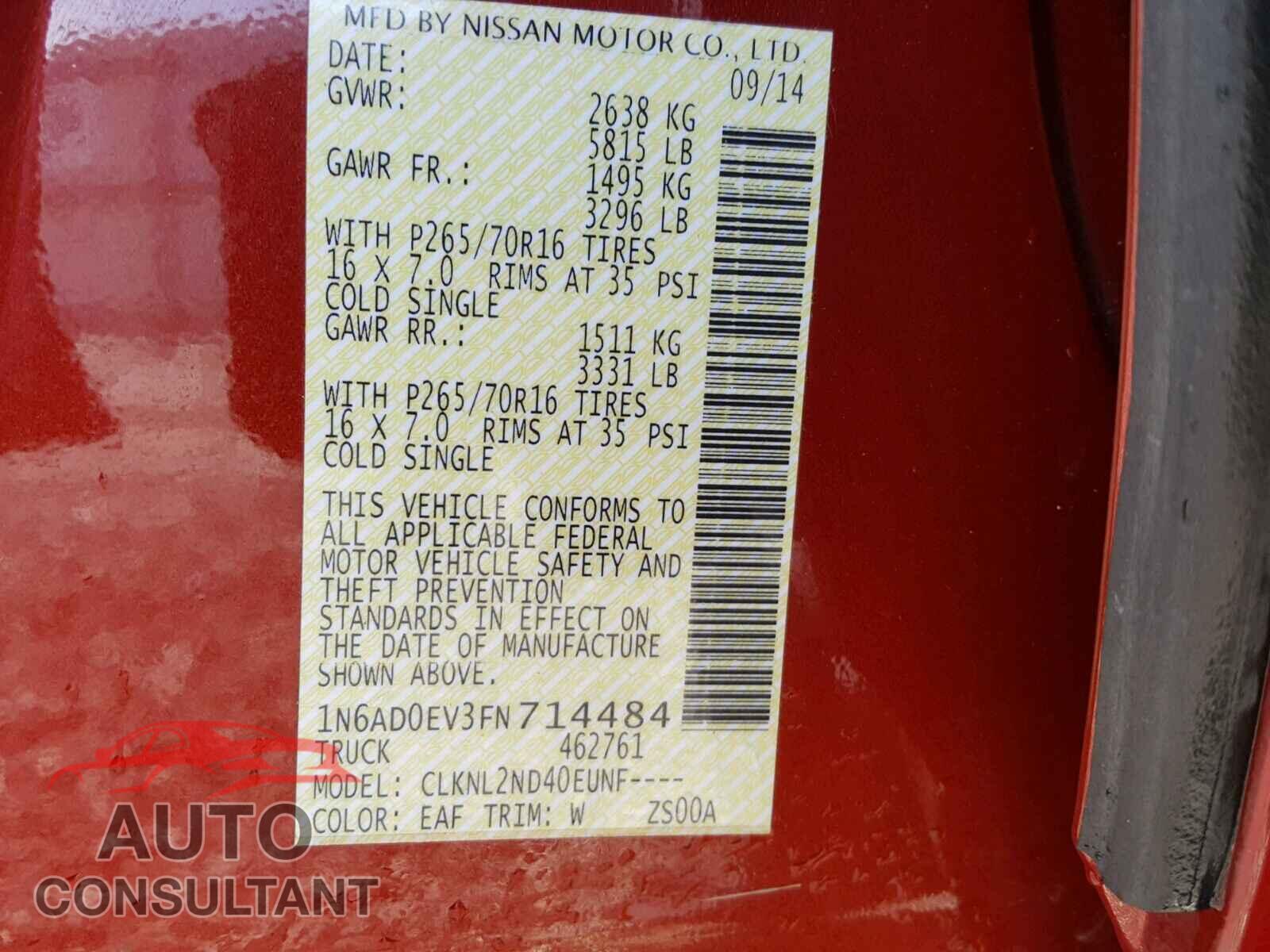 NISSAN FRONTIER 2015 - 1N6AD0EV3FN714484