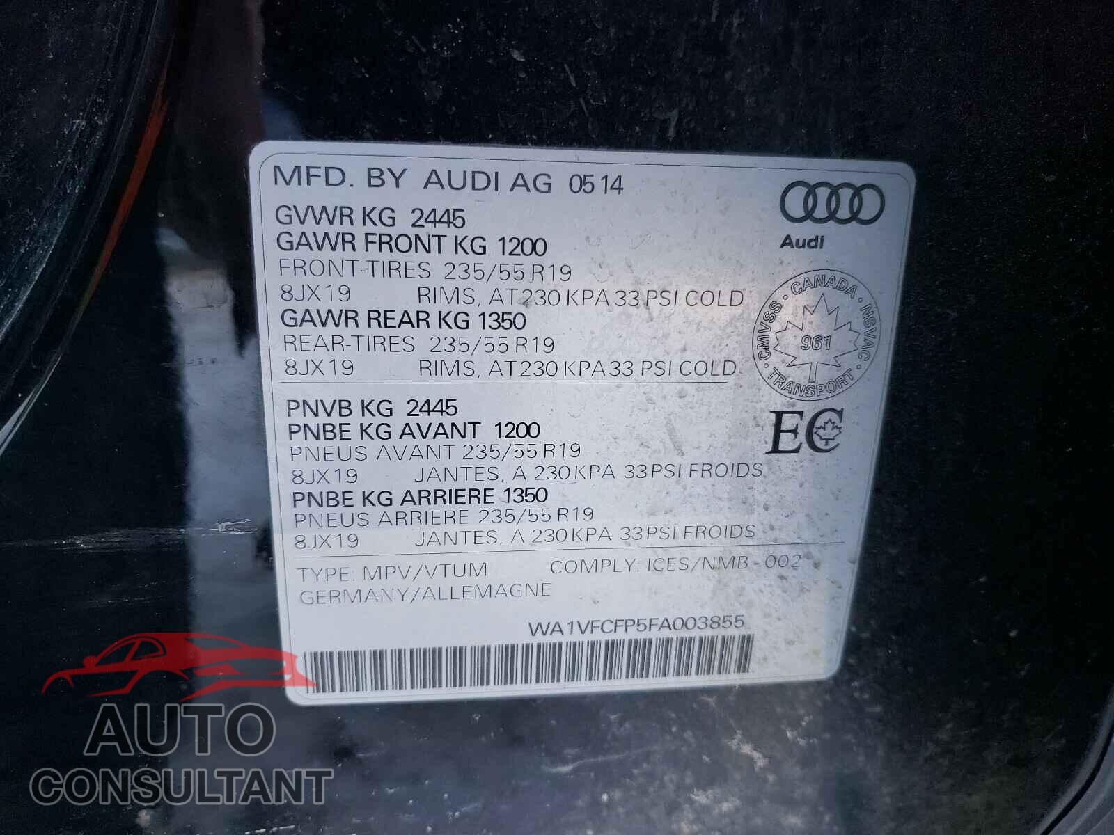 AUDI Q5 2015 - 2T2ZZMCA6HC088834