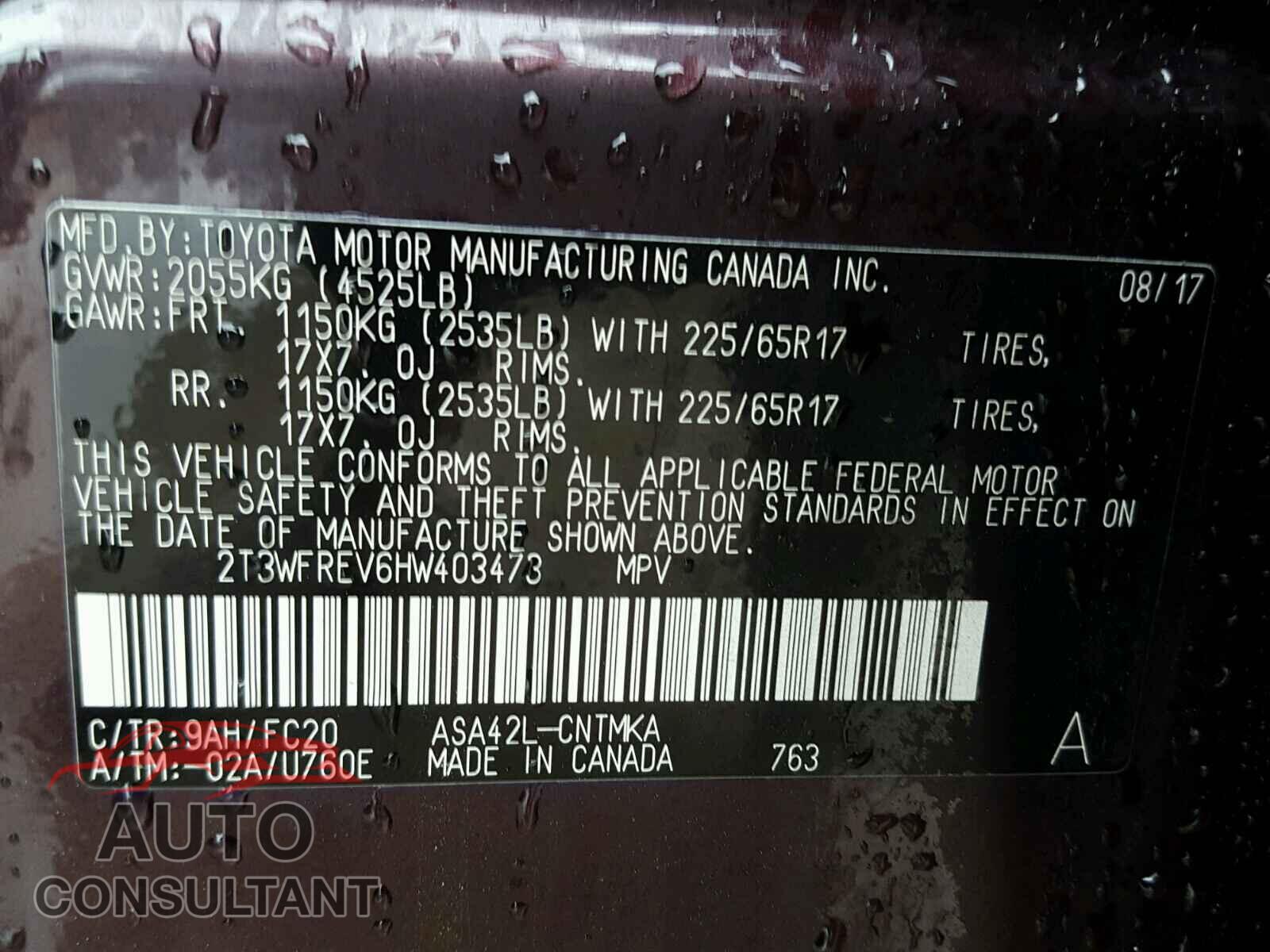 TOYOTA RAV4 2017 - 2T3WFREV6HW403473