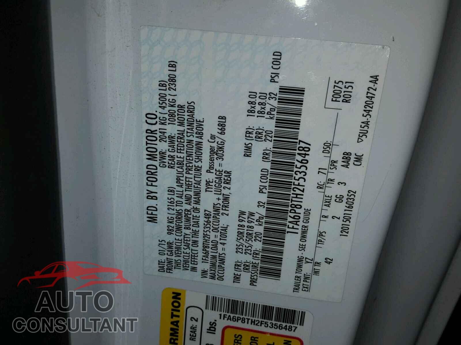 FORD MUSTANG 2015 - 1FA6P8TH2F5356487