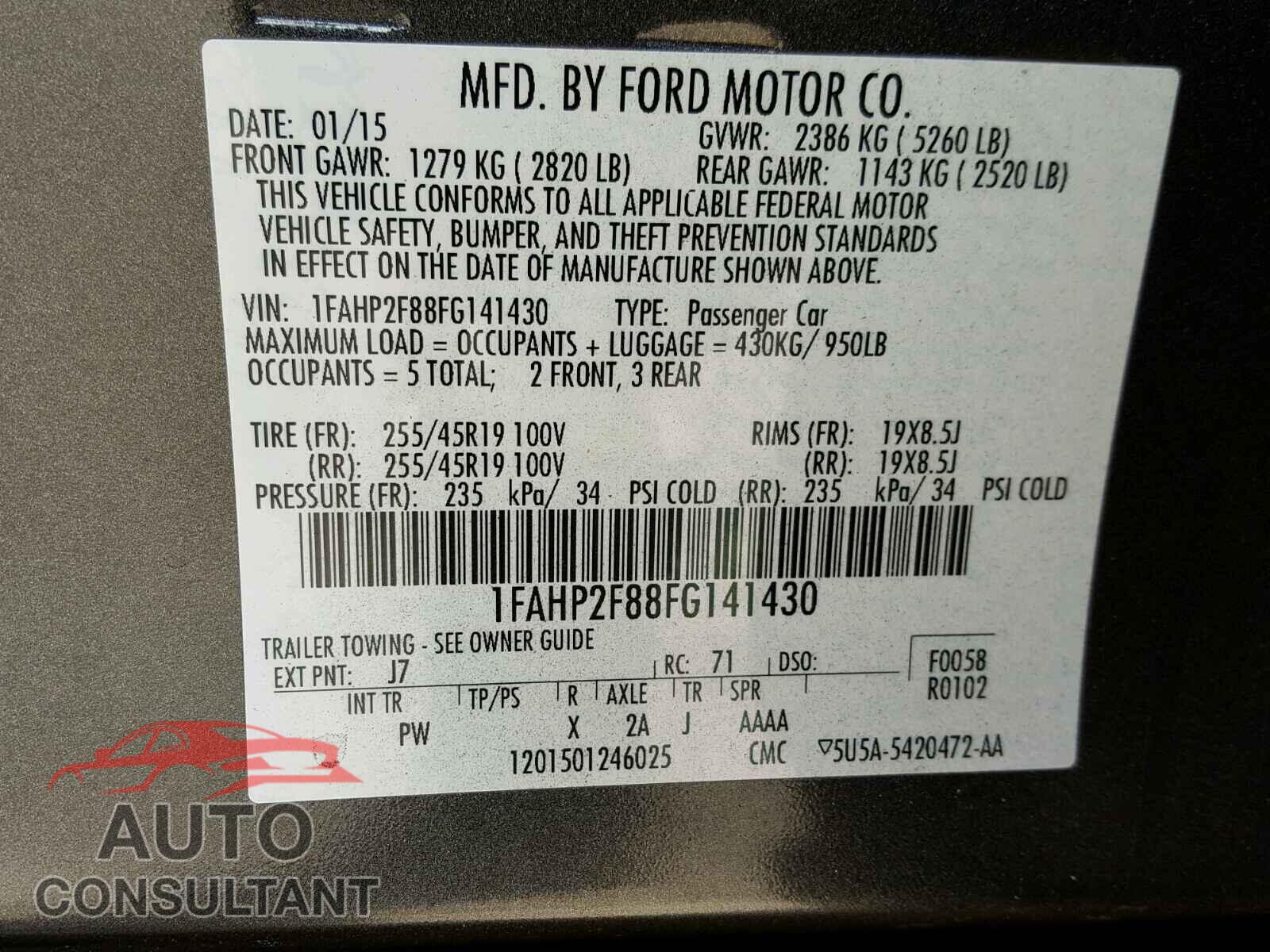 FORD TAURUS 2015 - 1FAHP2F88FG141430