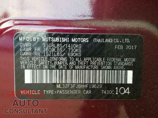 MITSUBISHI MIRAGE 2017 - ML32F3FJ6HHF19629