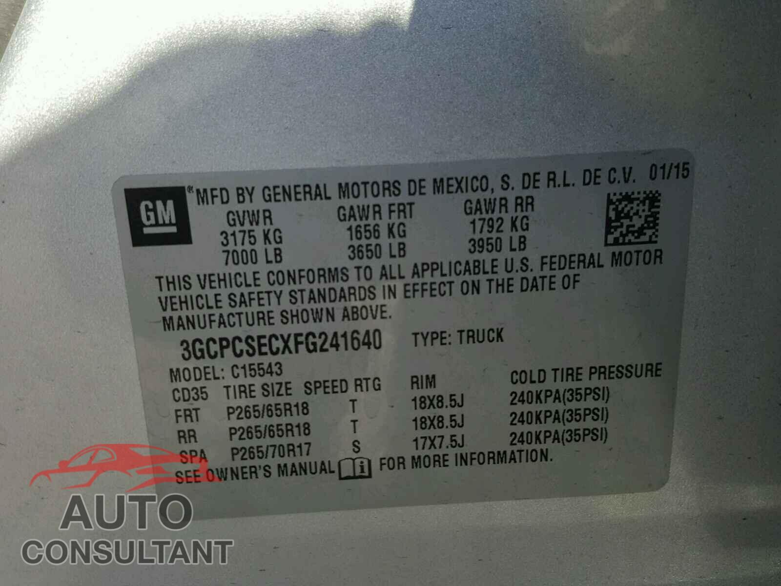 CHEVROLET SILVERADO 2015 - 3GCPCSECXFG241640