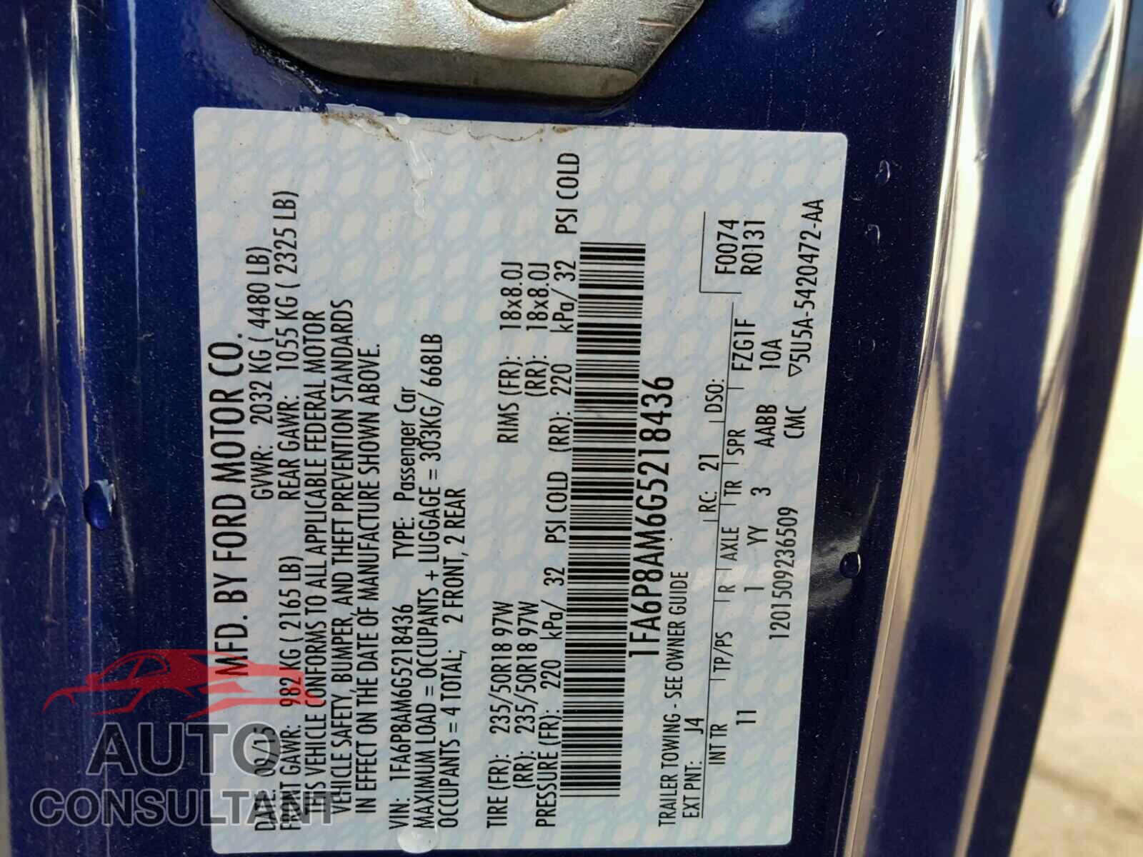 FORD MUSTANG 2016 - 1FA6P8AM6G5218436
