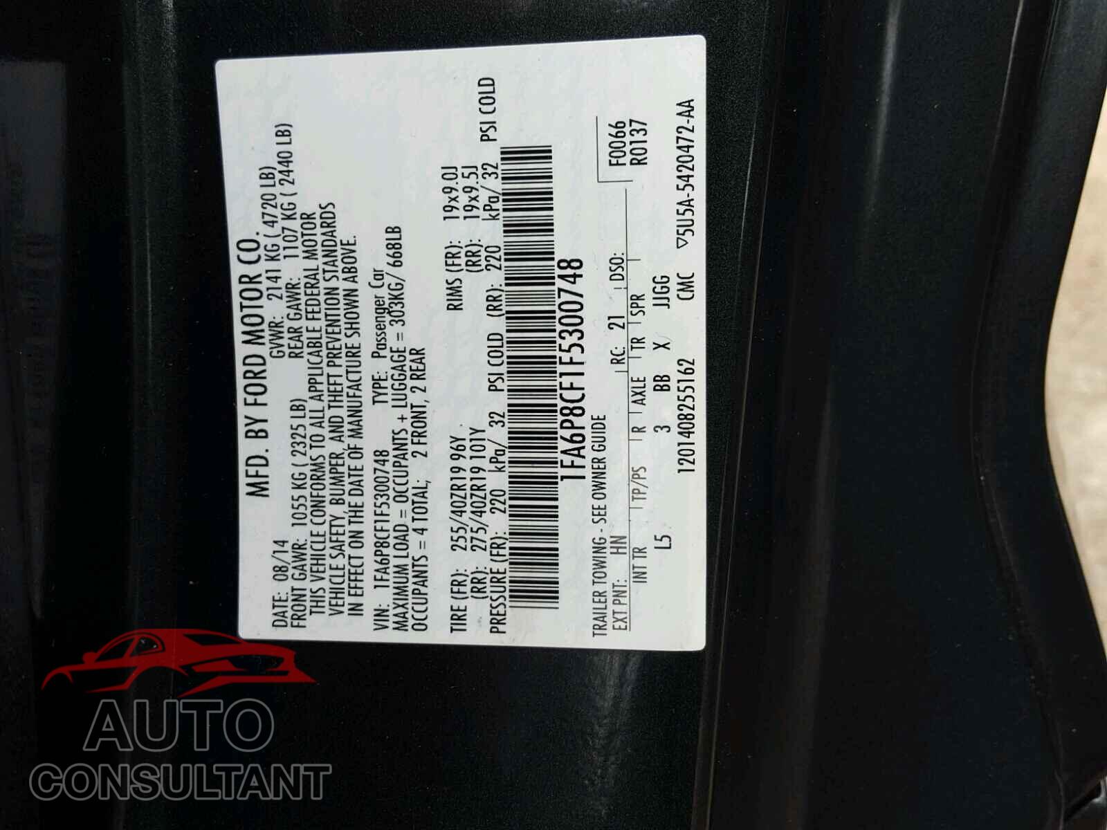 FORD MUSTANG 2015 - 1FA6P8CF1F5300748