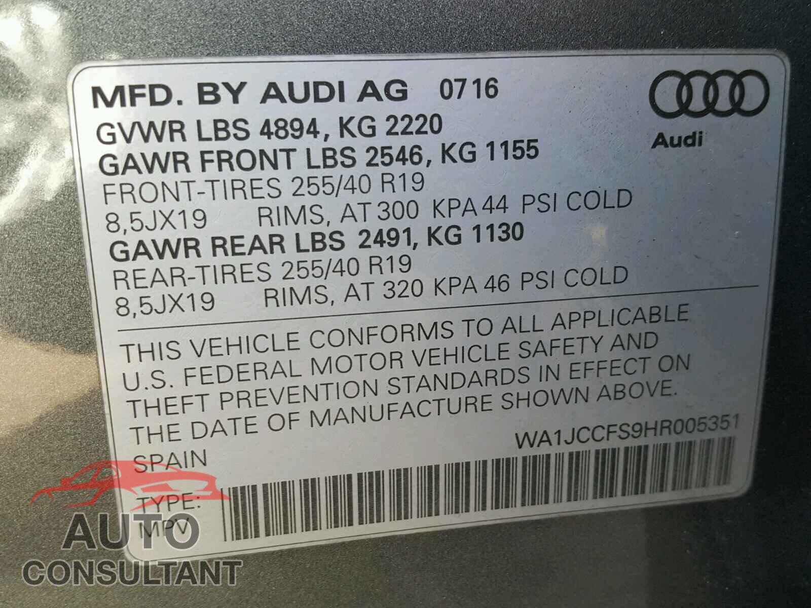 AUDI Q3 2017 - WA1JCCFS9HR005351