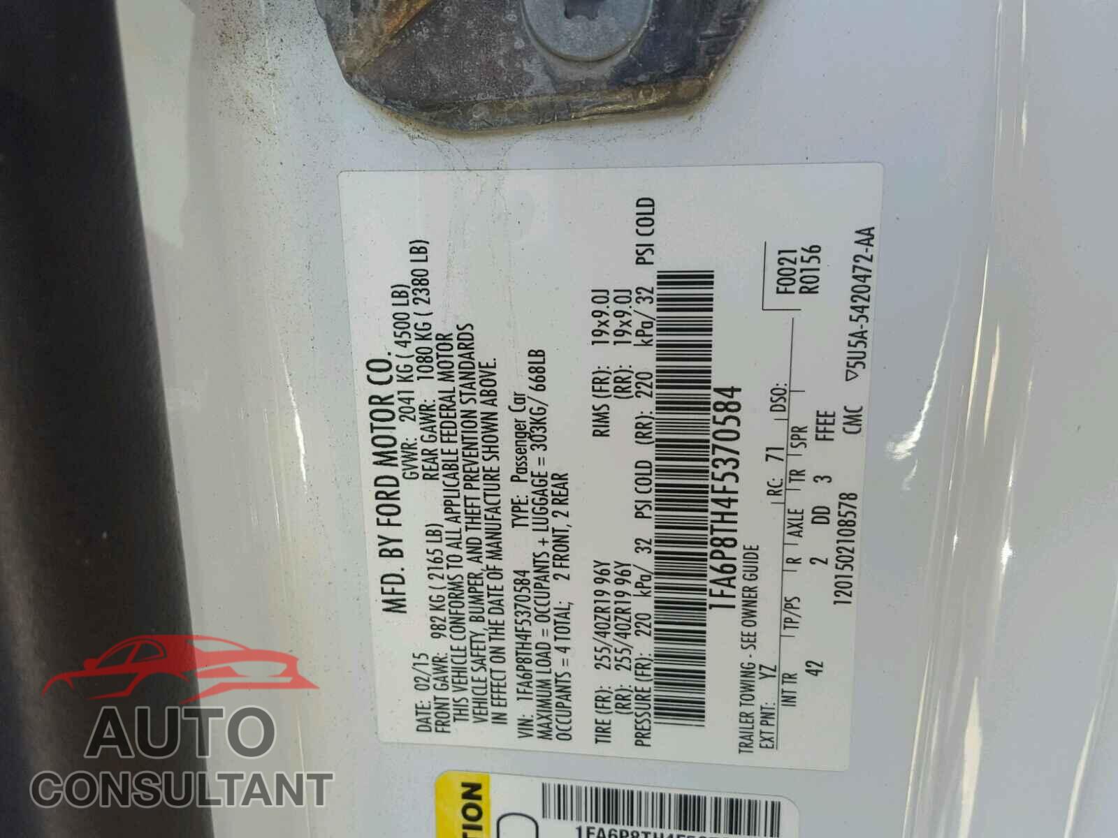 FORD MUSTANG 2015 - 1FA6P8TH4F5370584