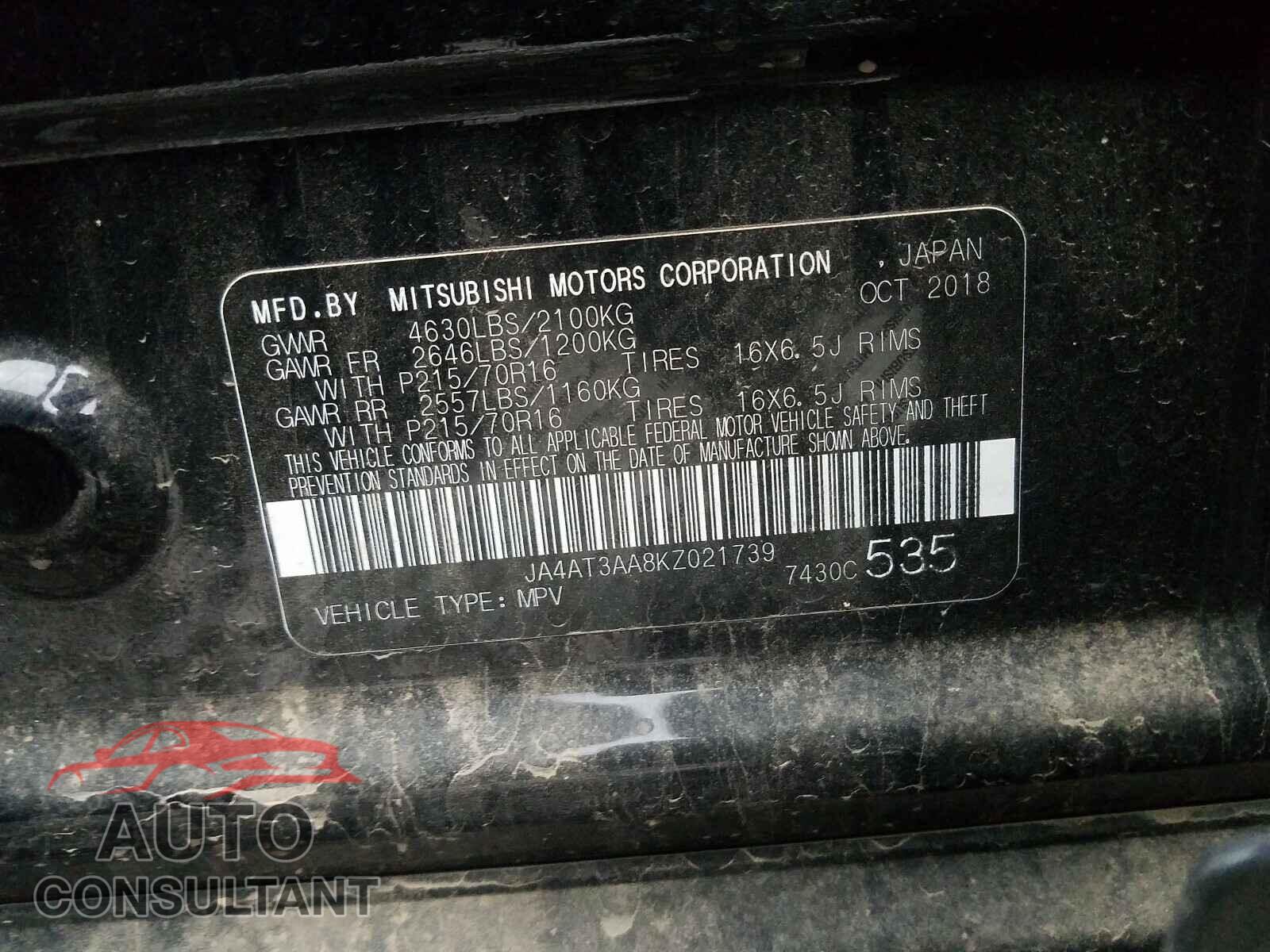 MITSUBISHI ECLIPSE 2019 - JA4AT3AA8KZ021739