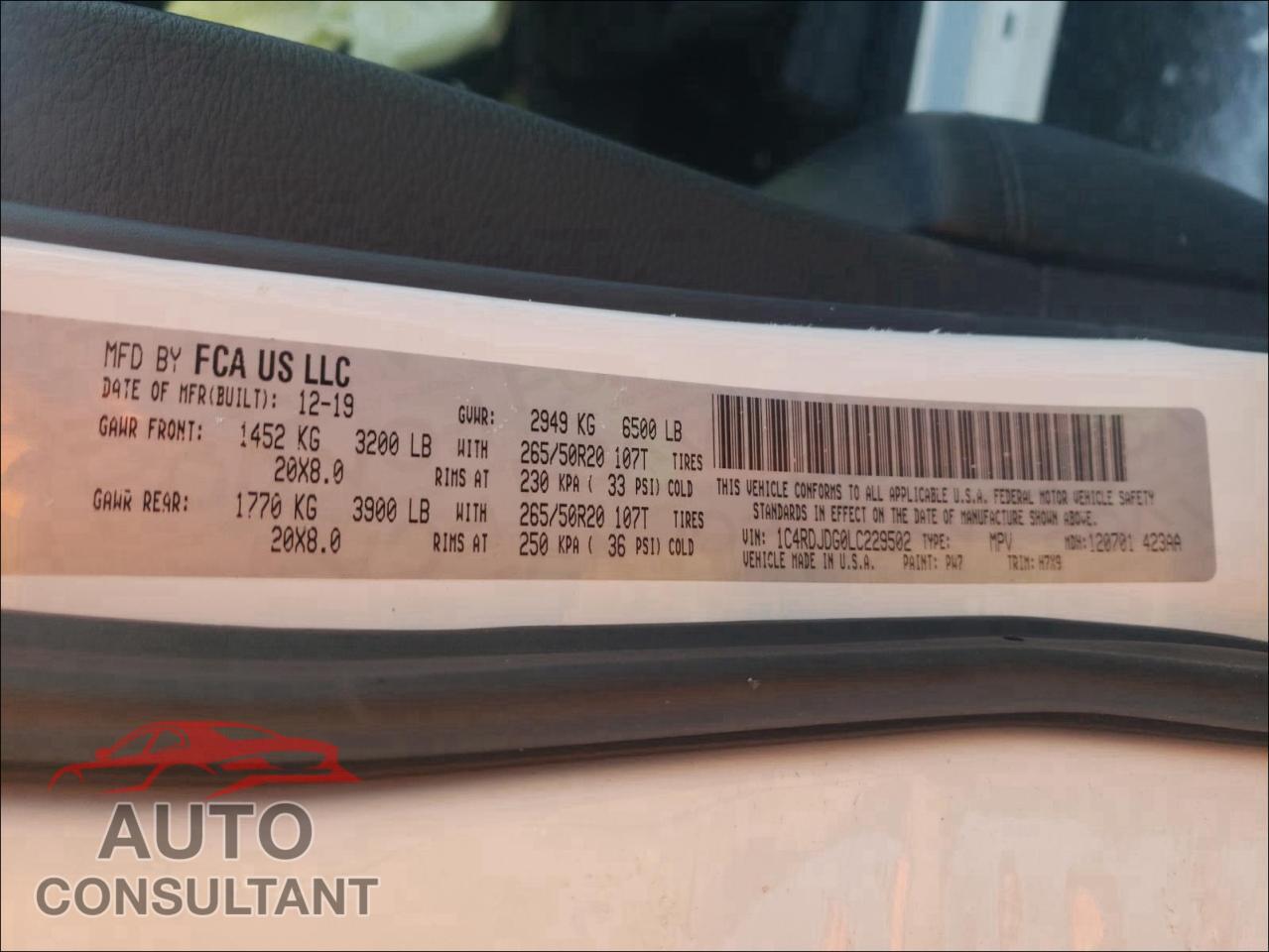 DODGE DURANGO 2020 - 1C4RDJDG0LC229502