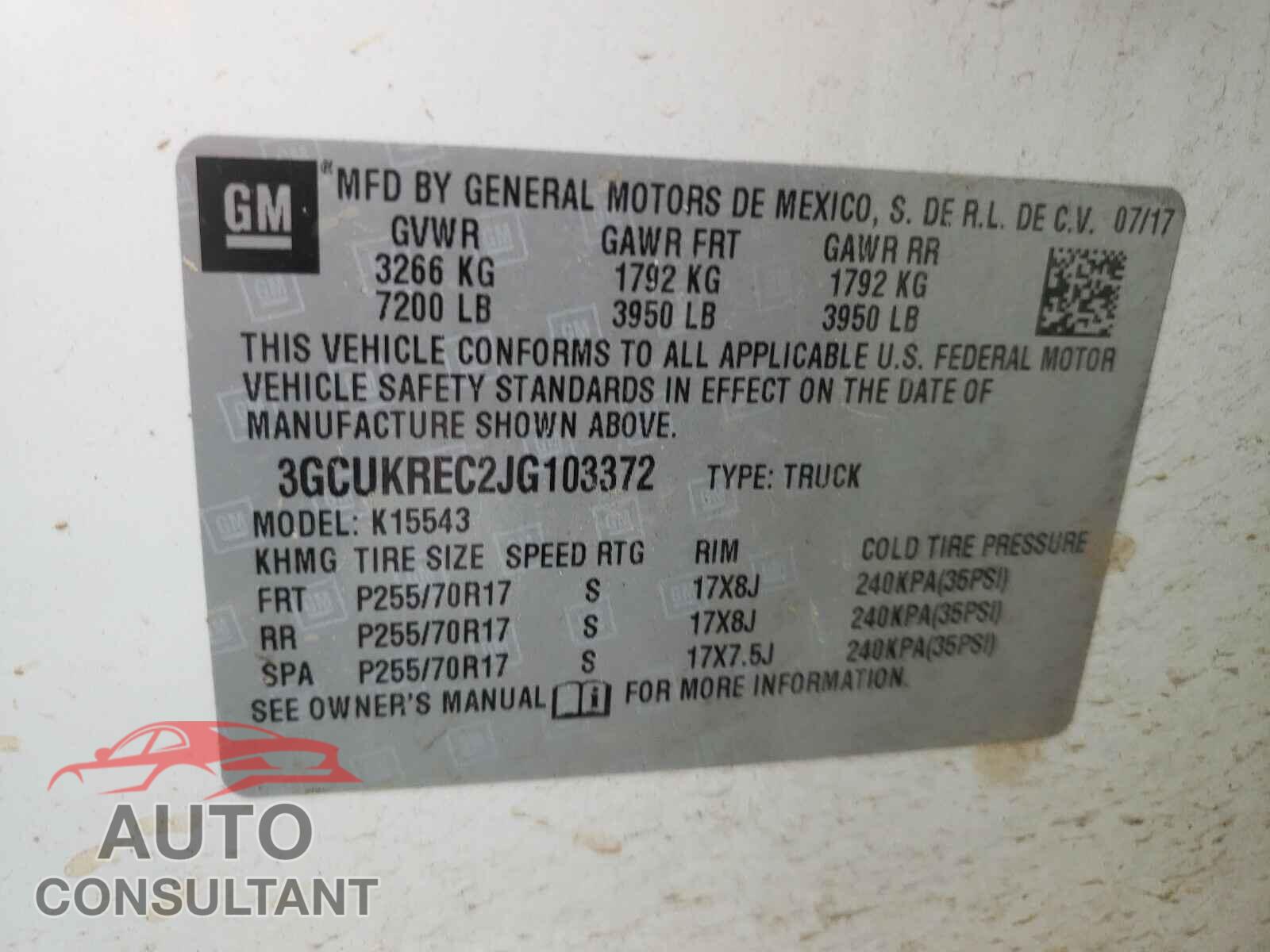 CHEVROLET SILVERADO 2018 - 3GCUKREC2JG103372