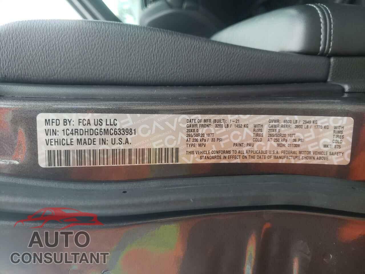 DODGE DURANGO 2021 - 1C4RDHDG6MC633981