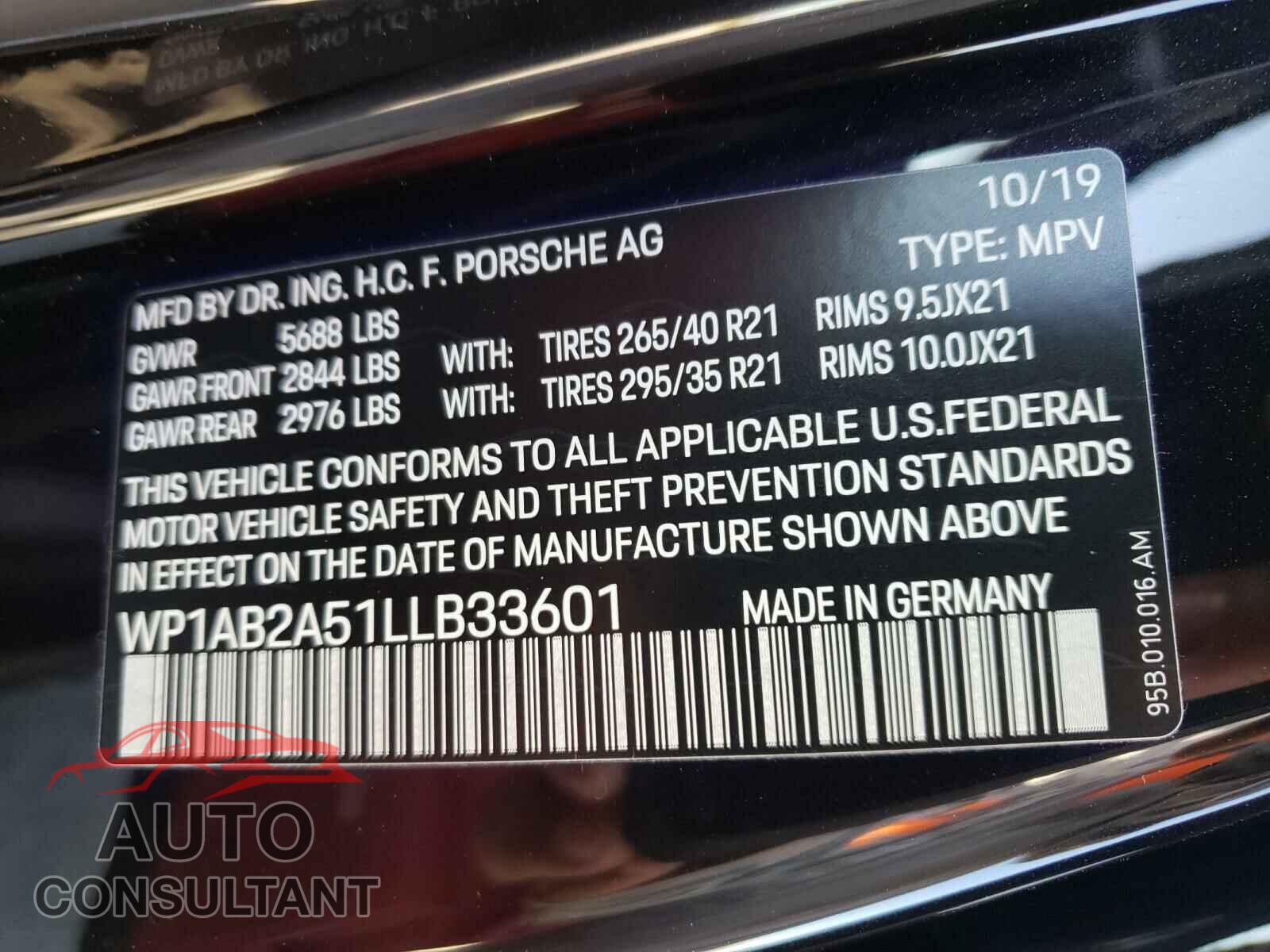 PORSCHE MACAN 2020 - WP1AB2A51LLB33601