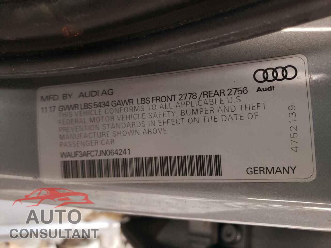AUDI A6 2018 - WAUF3AFC7JN064241