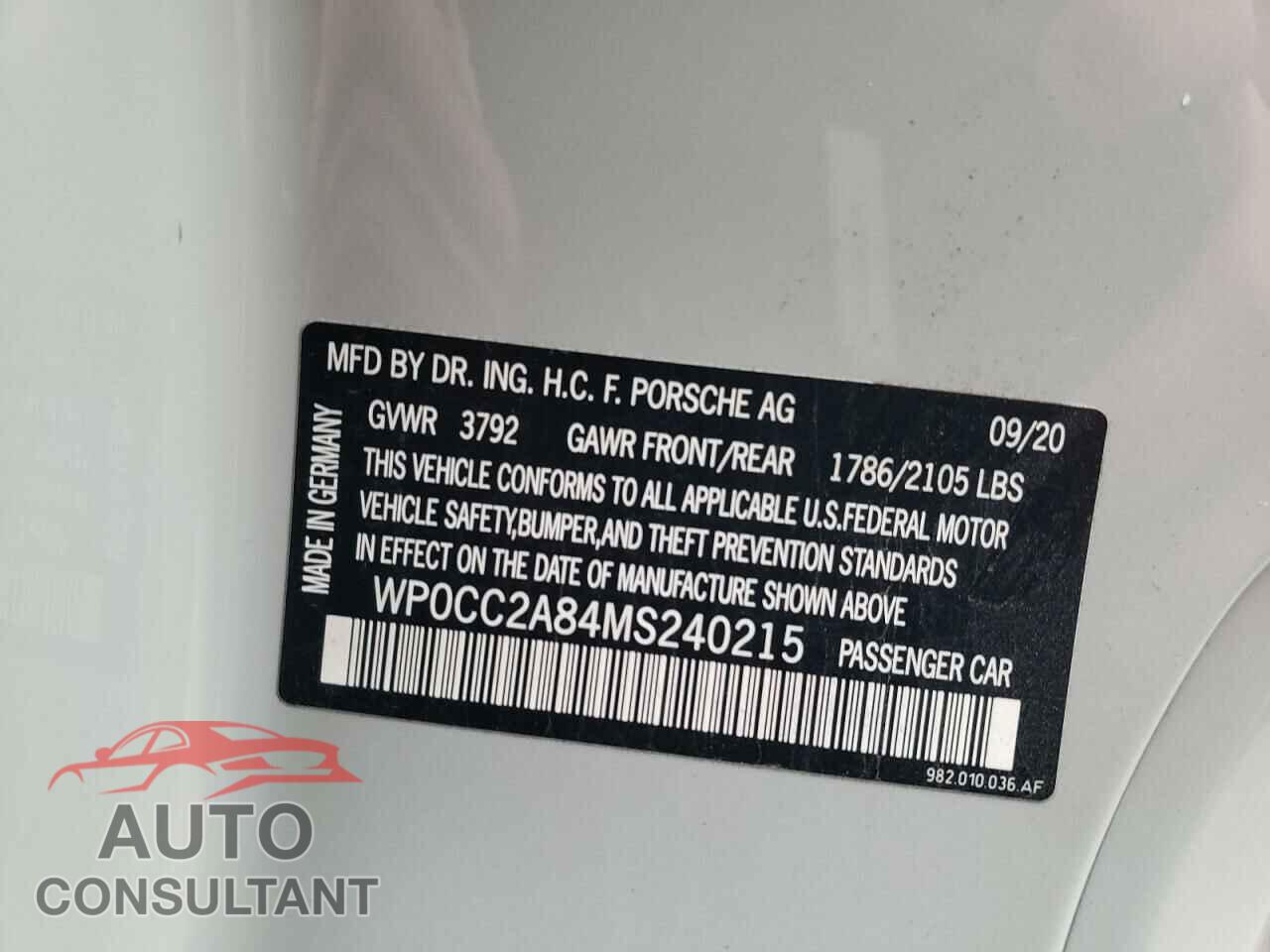 PORSCHE BOXSTER 2021 - WP0CC2A84MS240215