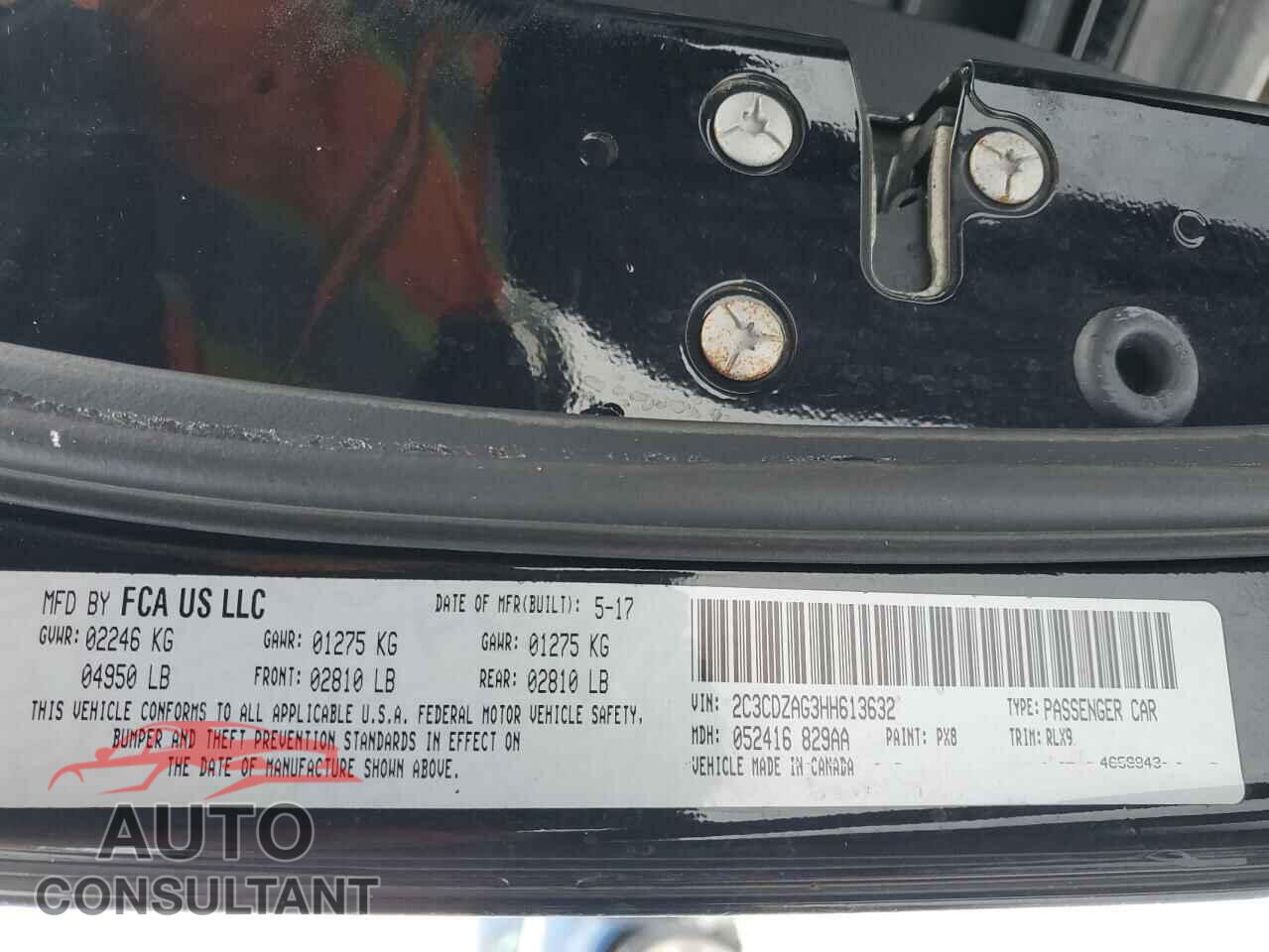 DODGE CHALLENGER 2017 - 2C3CDZAG3HH613632