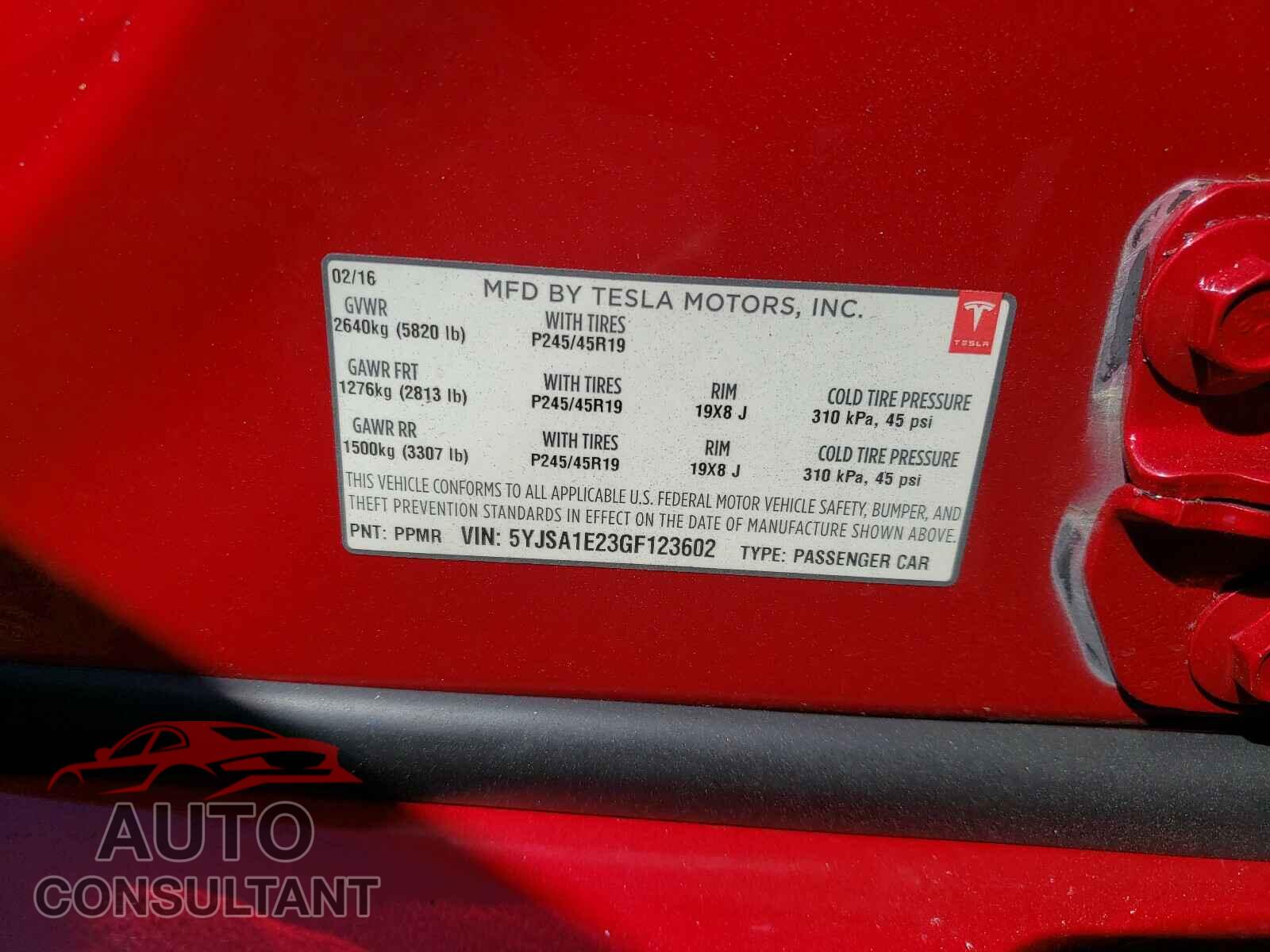 TESLA MODEL S 2016 - 5YJSA1E23GF123602