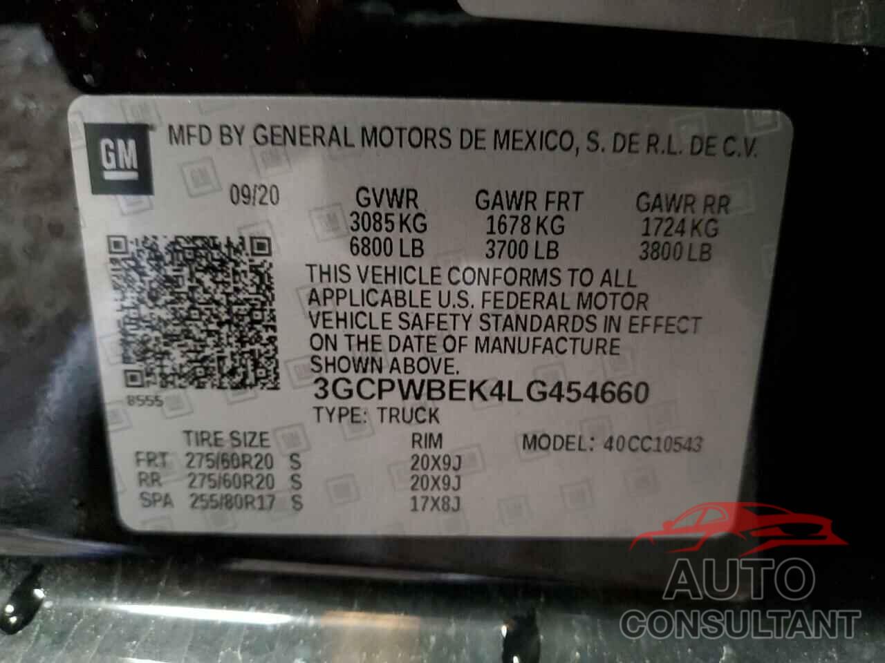CHEVROLET ALL OTHER 2020 - 3GCPWBEK4LG454660