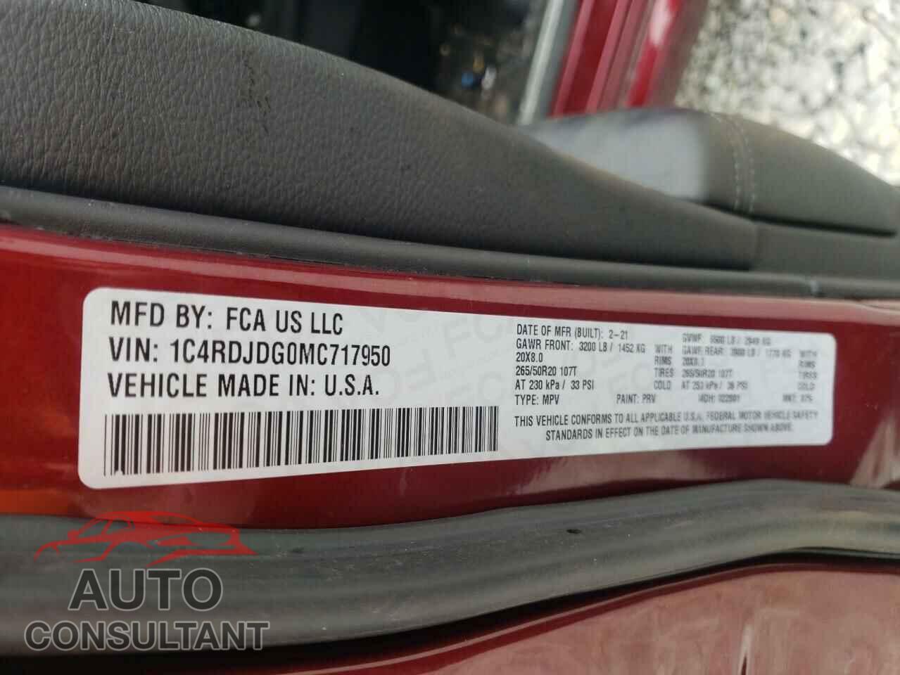 DODGE DURANGO 2021 - 1C4RDJDG0MC717950