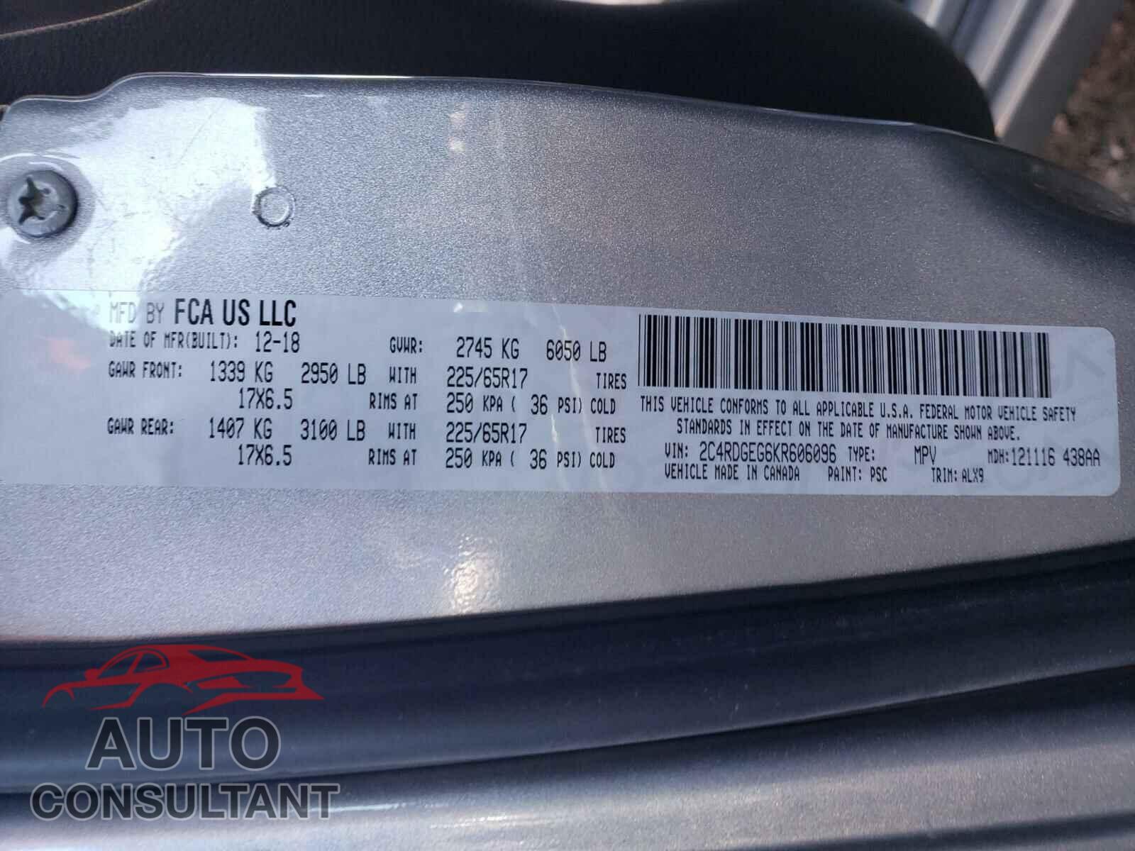 DODGE GRAND CARA 2019 - 2C4RDGEG6KR606096