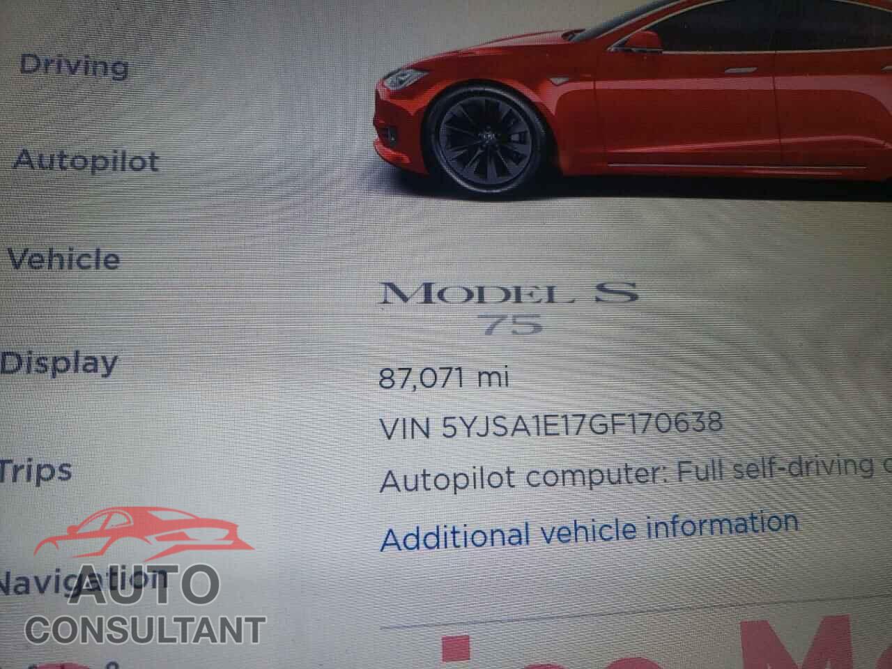 TESLA MODEL S 2016 - 5YJSA1E17GF170638