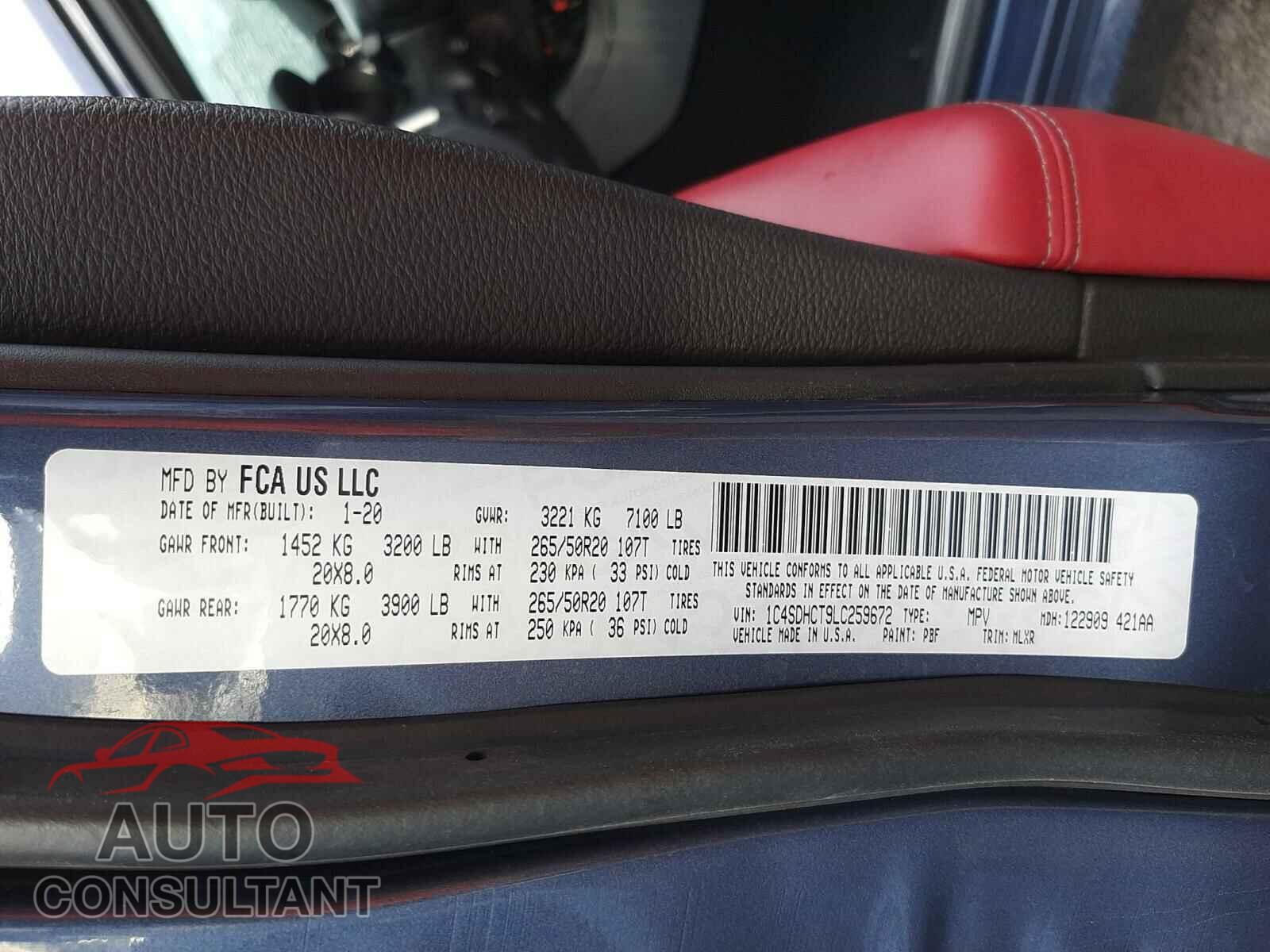 DODGE DURANGO 2020 - 1C4SDHCT9LC259672