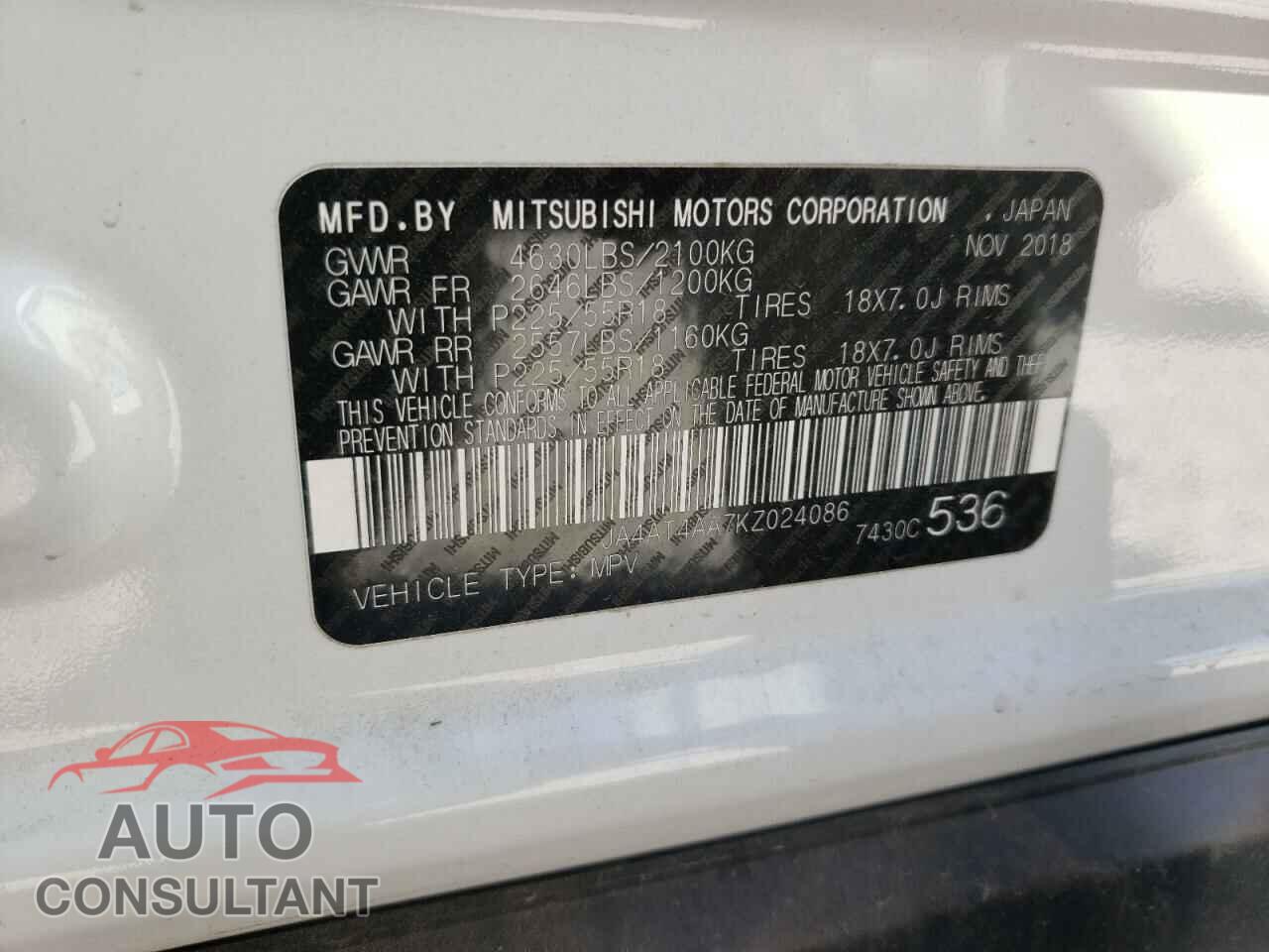 MITSUBISHI ECLIPSE 2019 - JA4AT4AA7KZ024086