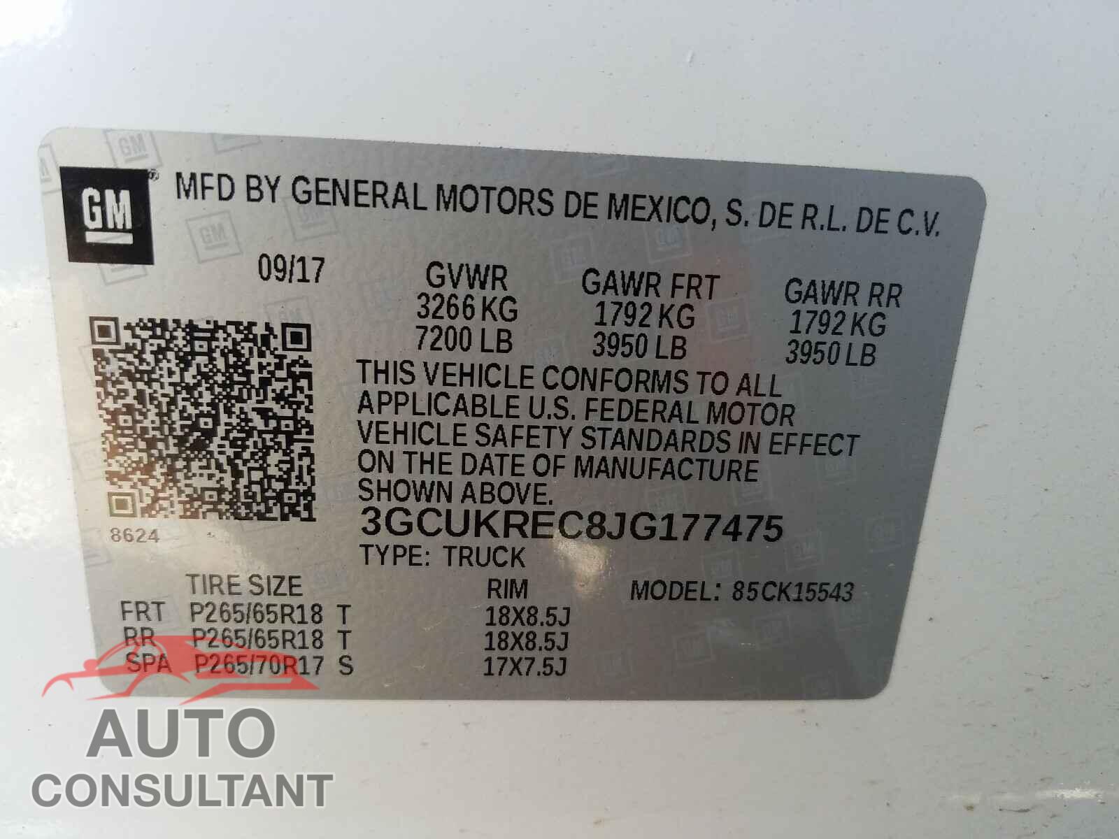 CHEVROLET SILVERADO 2018 - 3GCUKREC8JG177475