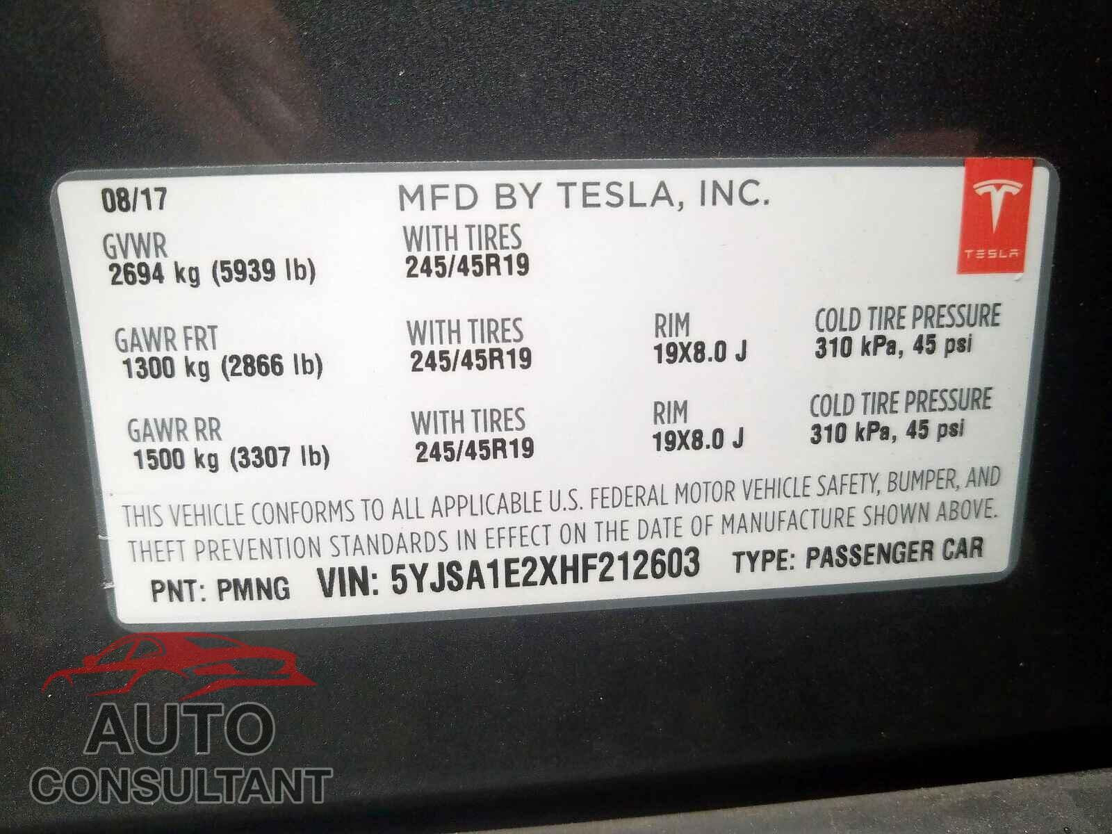 TESLA MODEL S 2017 - 5YJSA1E2XHF212603