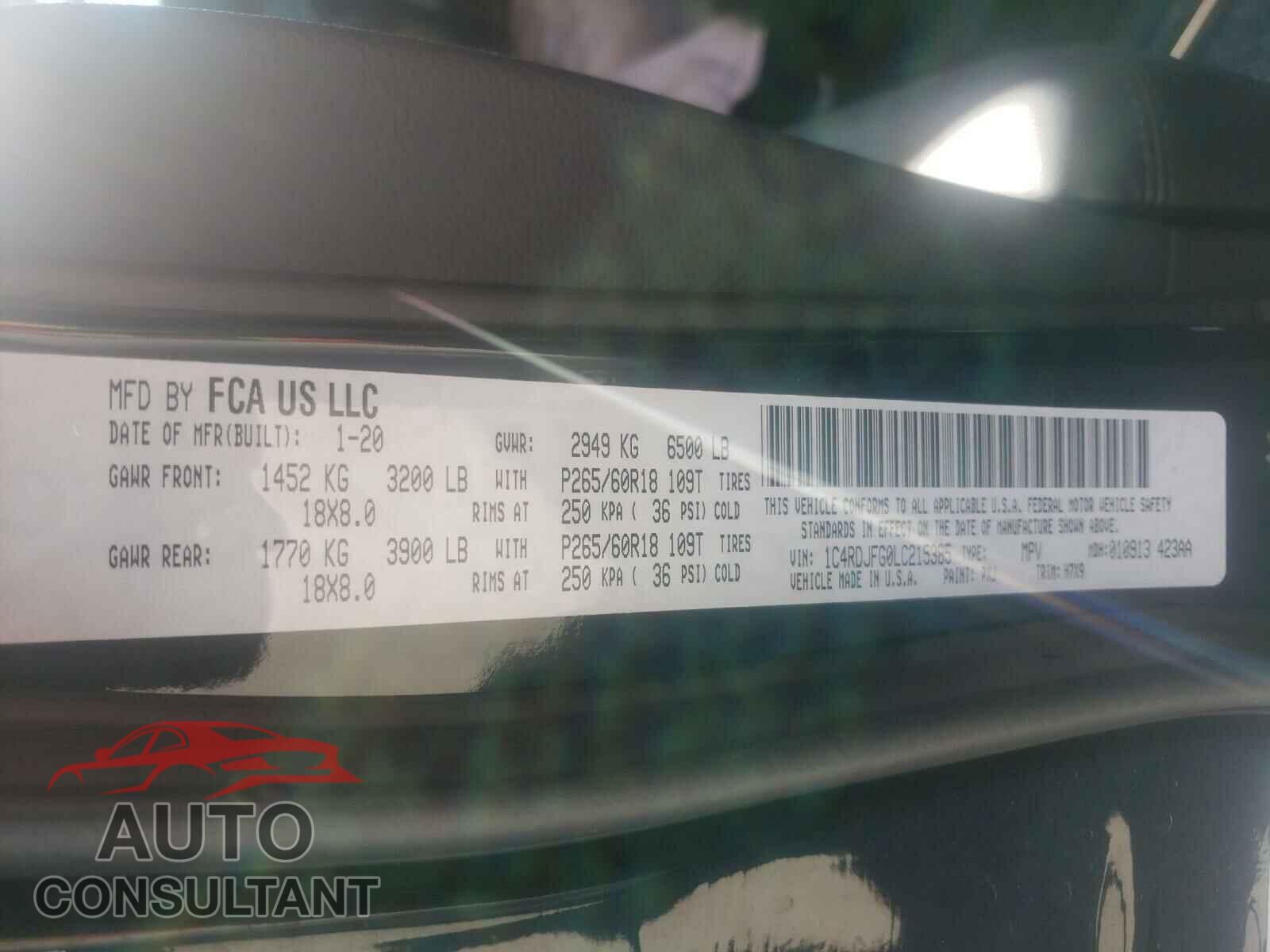 DODGE DURANGO 2020 - 1C4RDJFG0LC215385
