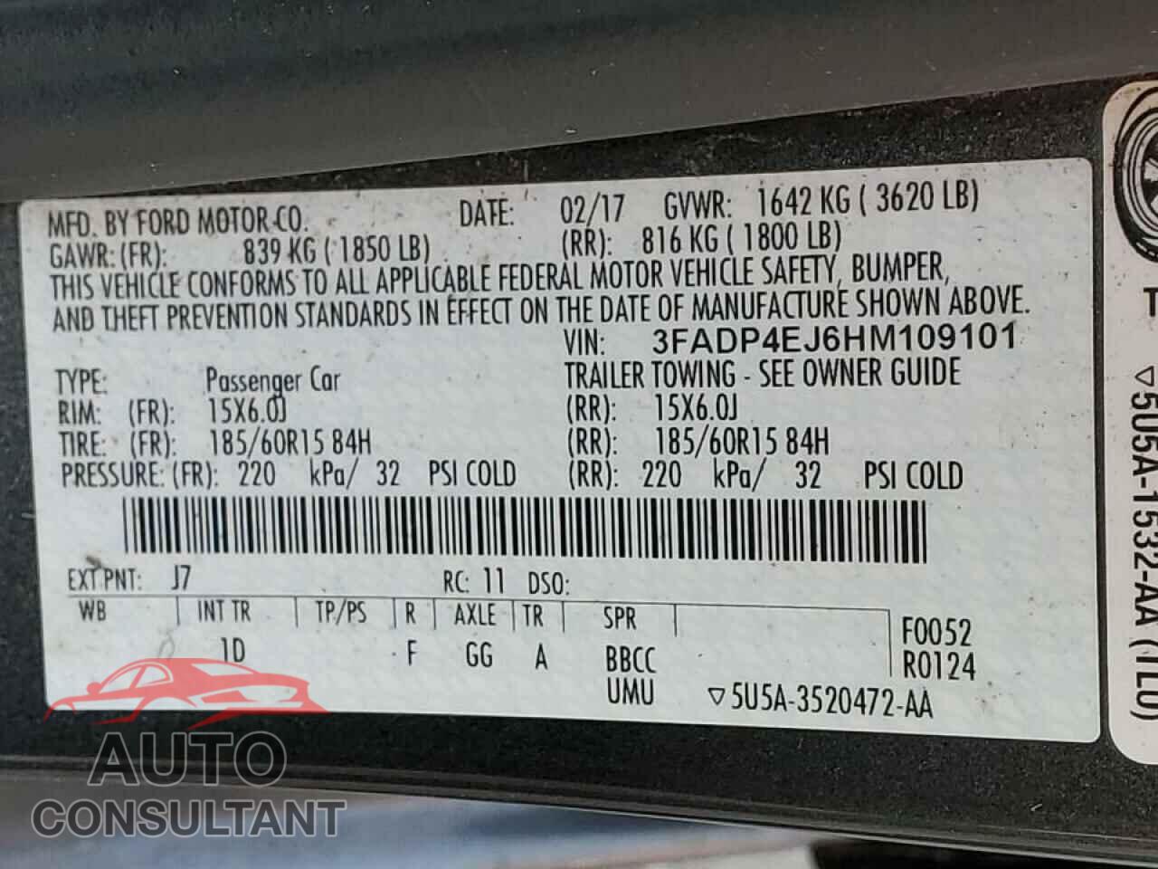 FORD FIESTA 2017 - 3FADP4EJ6HM109101